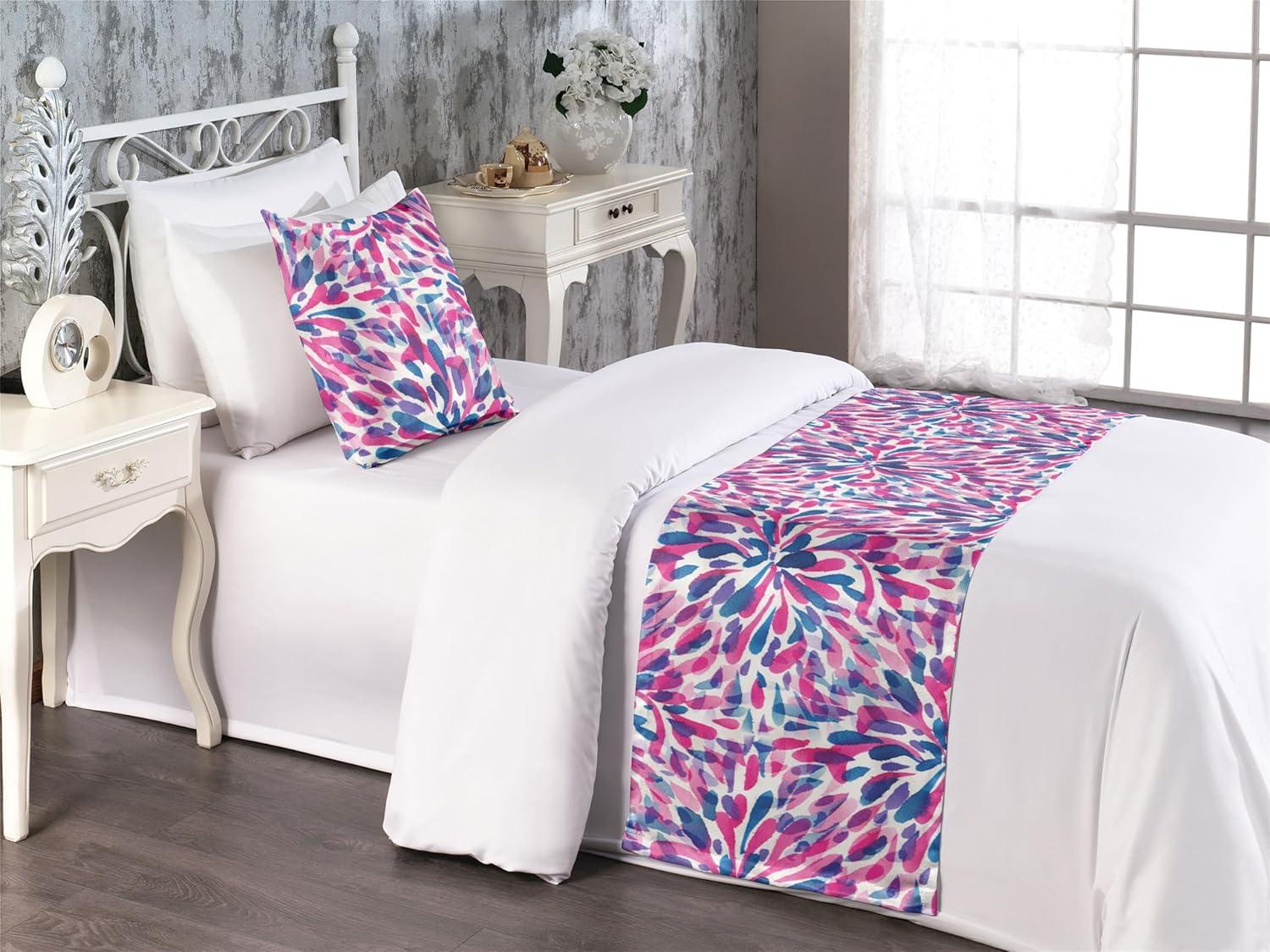 imageAmbesonne Floral Bed Runner Set Valentines Day Theme Grunge Style Repetitive Rose Flowers Abstract Decorative Bedding Scarf and 2 Pillow Shams for Hotels Homes King Pale Fuchsia and SepiaHot Pink and Night Blue