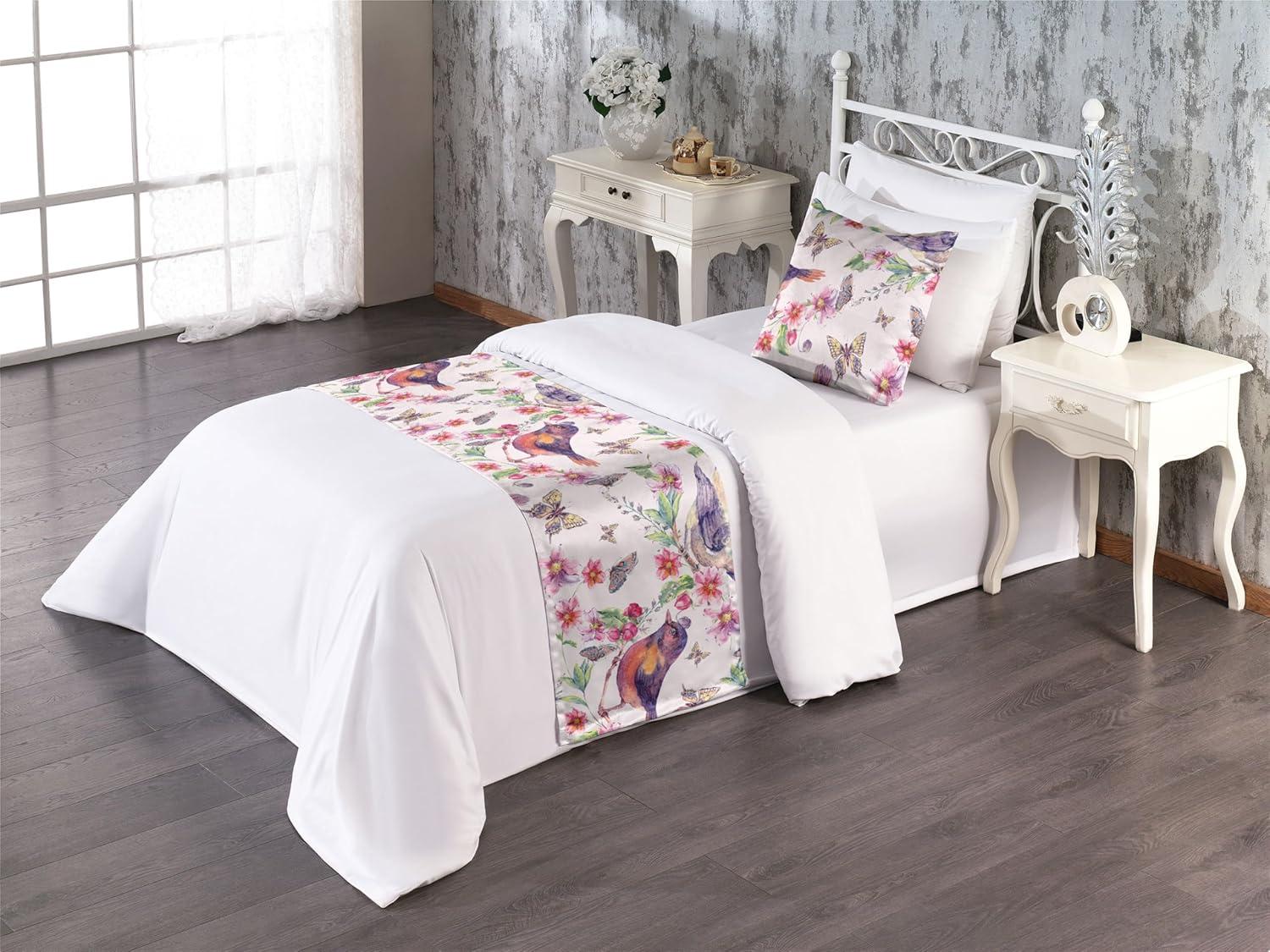 imageAmbesonne Floral Bed Runner Set Valentines Day Theme Grunge Style Repetitive Rose Flowers Abstract Decorative Bedding Scarf and 2 Pillow Shams for Hotels Homes King Pale Fuchsia and SepiaPastel Pink and Sage Green