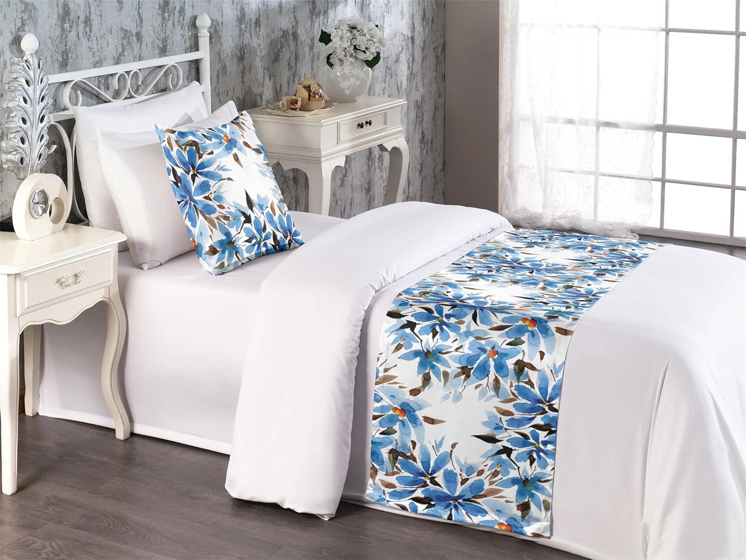 imageAmbesonne Floral Bed Runner Set Valentines Day Theme Grunge Style Repetitive Rose Flowers Abstract Decorative Bedding Scarf and 2 Pillow Shams for Hotels Homes King Pale Fuchsia and SepiaSea Blue Chocolate and White