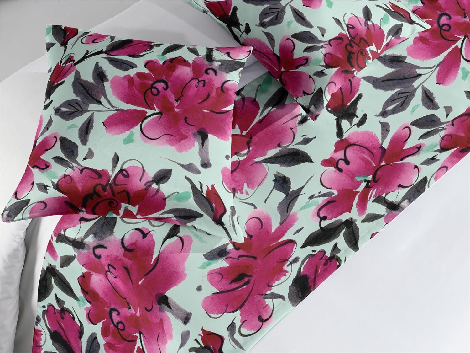 imageAmbesonne Floral Bed Runner Set Valentines Day Theme Grunge Style Repetitive Rose Flowers Abstract Decorative Bedding Scarf and 2 Pillow Shams for Hotels Homes King Pale Fuchsia and SepiaDark Magenta Mint Green