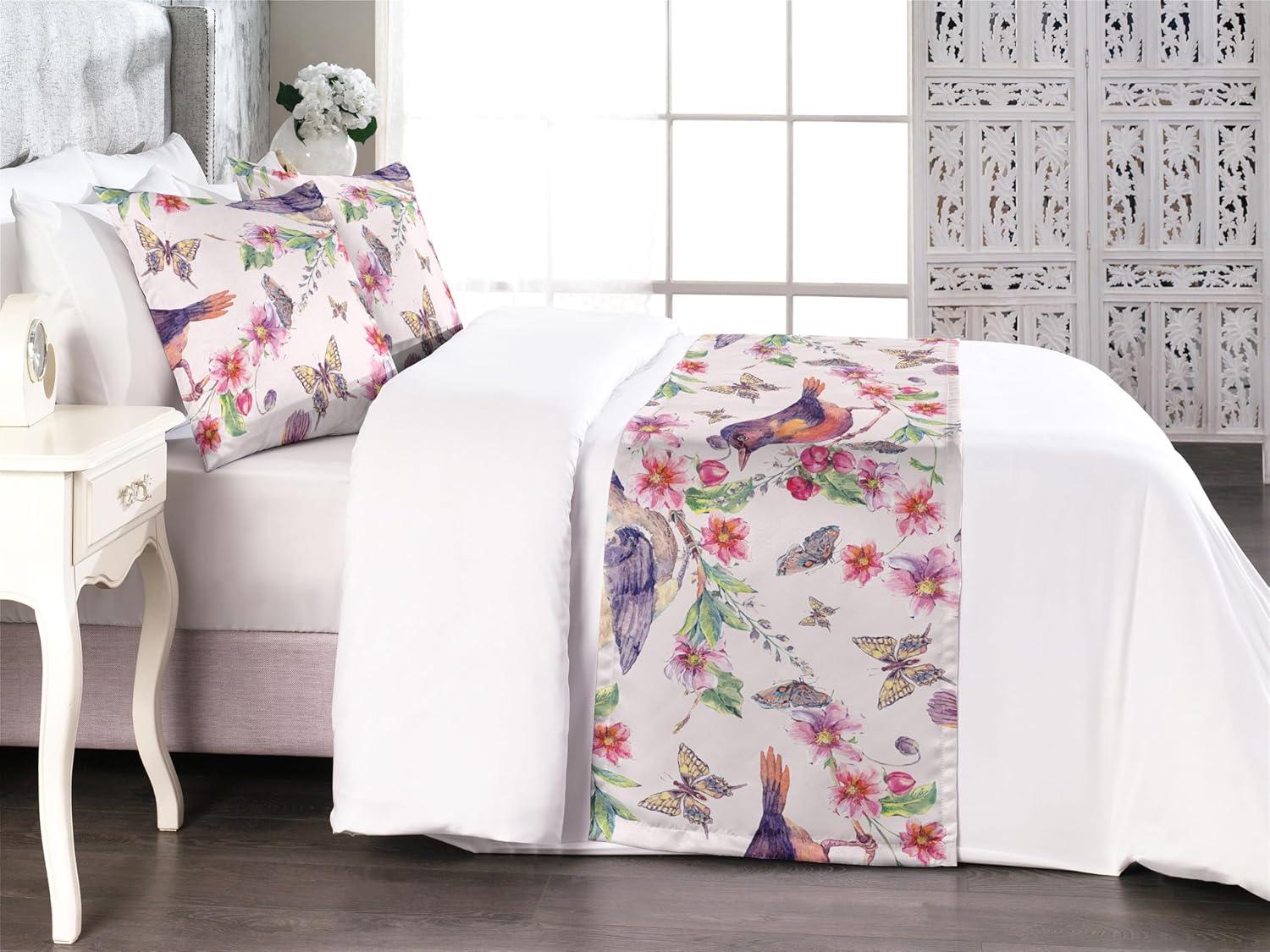 imageAmbesonne Floral Bed Runner Set Valentines Day Theme Grunge Style Repetitive Rose Flowers Abstract Decorative Bedding Scarf and 2 Pillow Shams for Hotels Homes King Pale Fuchsia and SepiaPastel Pink and Sage Green