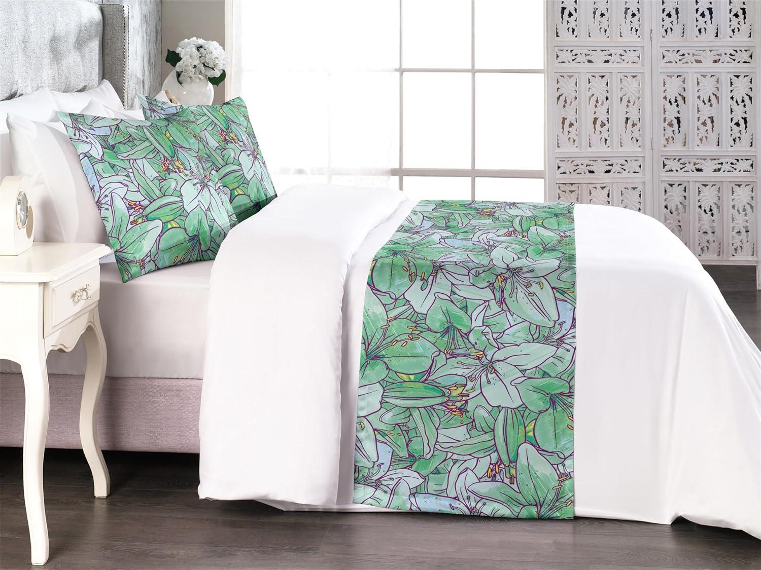 imageAmbesonne Floral Bed Runner Set Valentines Day Theme Grunge Style Repetitive Rose Flowers Abstract Decorative Bedding Scarf and 2 Pillow Shams for Hotels Homes King Pale Fuchsia and SepiaPale Green and Earth Yellow