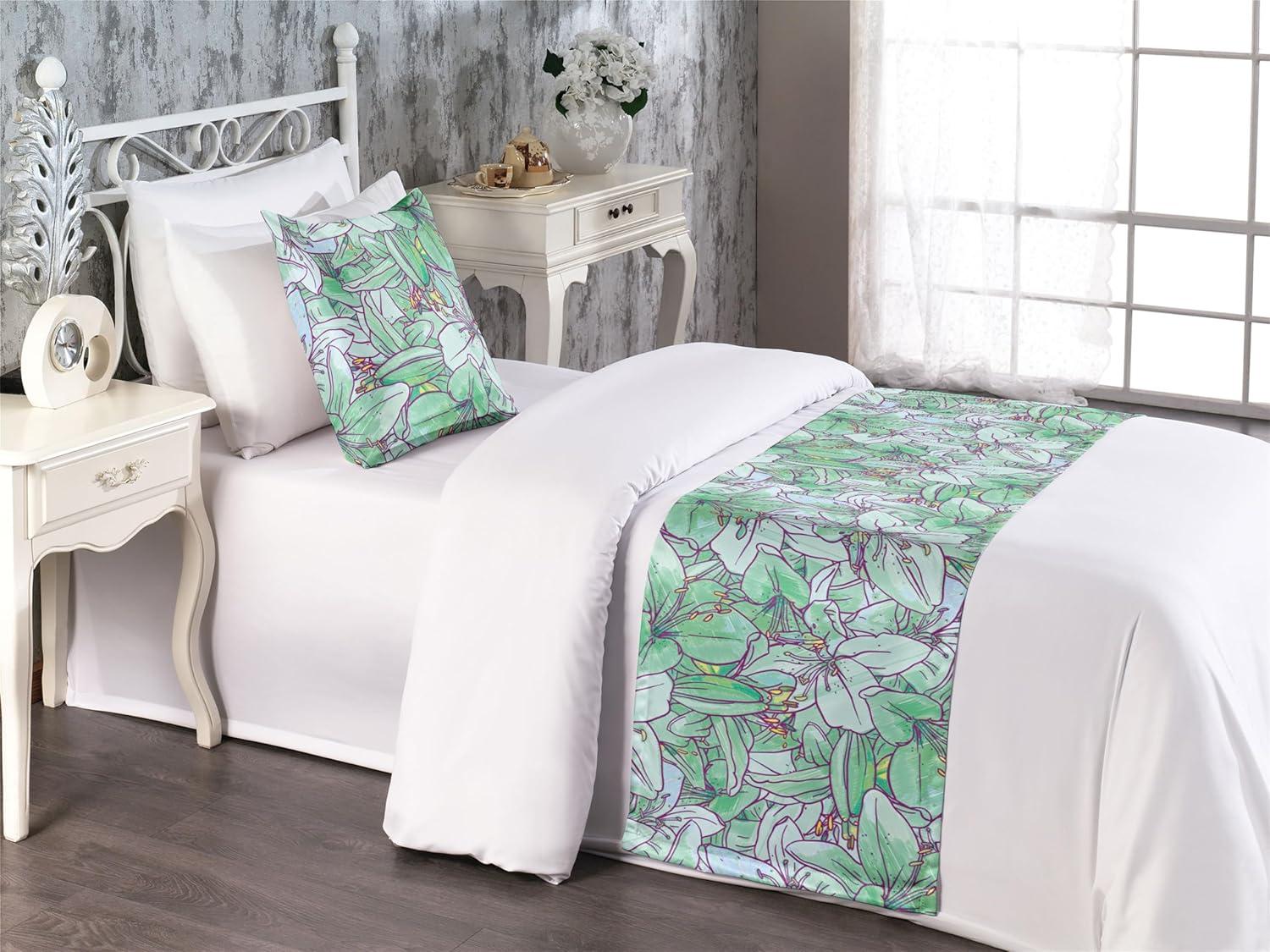 imageAmbesonne Floral Bed Runner Set Valentines Day Theme Grunge Style Repetitive Rose Flowers Abstract Decorative Bedding Scarf and 2 Pillow Shams for Hotels Homes King Pale Fuchsia and SepiaPale Green and Earth Yellow