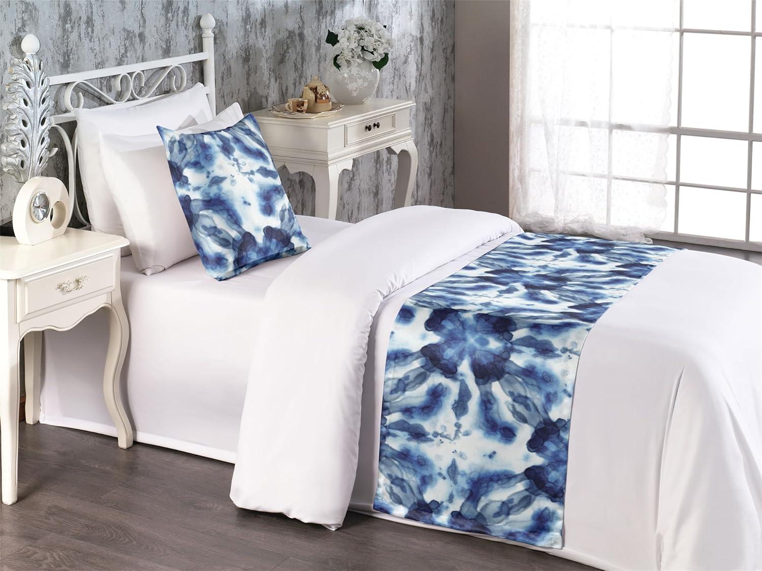 imageAmbesonne Floral Bed Runner Set Valentines Day Theme Grunge Style Repetitive Rose Flowers Abstract Decorative Bedding Scarf and 2 Pillow Shams for Hotels Homes King Pale Fuchsia and SepiaDark Violet Blue and White