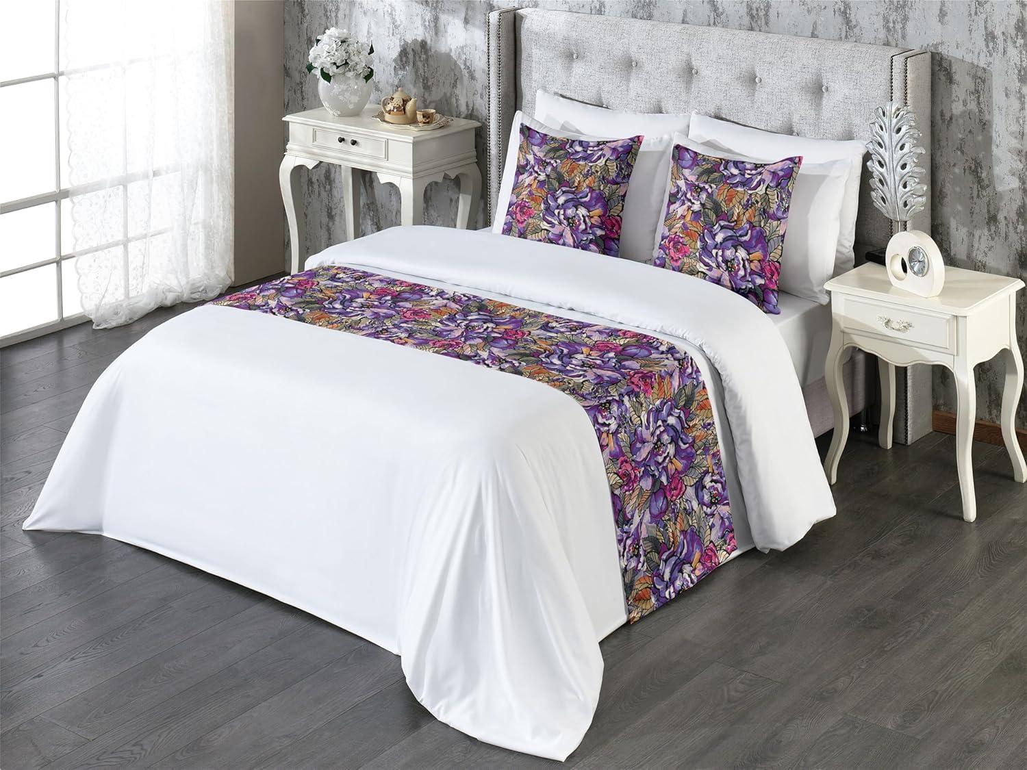 imageAmbesonne Floral Bed Runner Set Valentines Day Theme Grunge Style Repetitive Rose Flowers Abstract Decorative Bedding Scarf and 2 Pillow Shams for Hotels Homes King Pale Fuchsia and SepiaPale Purple and Sage Green