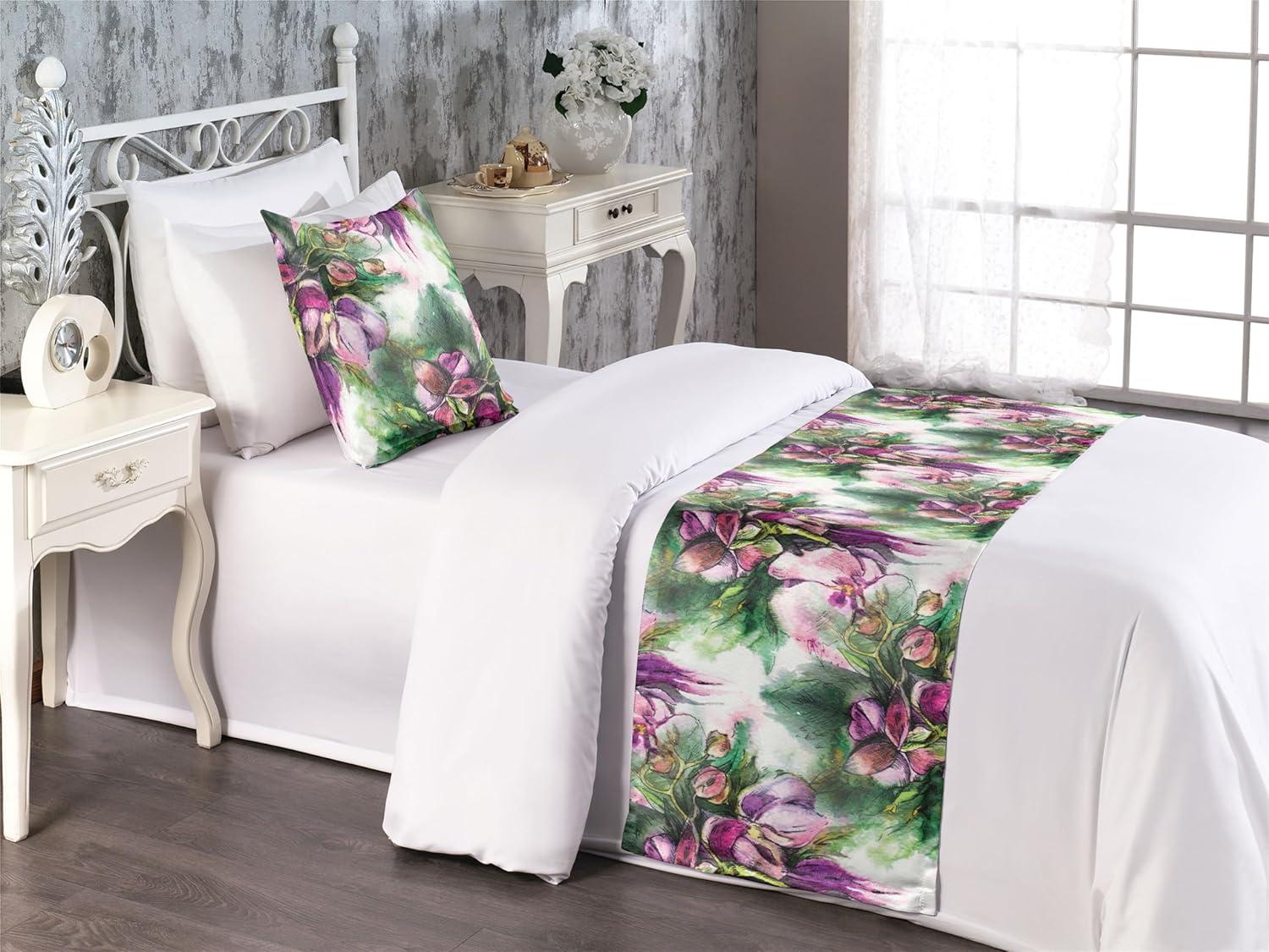 imageAmbesonne Floral Bed Runner Set Valentines Day Theme Grunge Style Repetitive Rose Flowers Abstract Decorative Bedding Scarf and 2 Pillow Shams for Hotels Homes King Pale Fuchsia and SepiaPale Ruby and Reseda Green