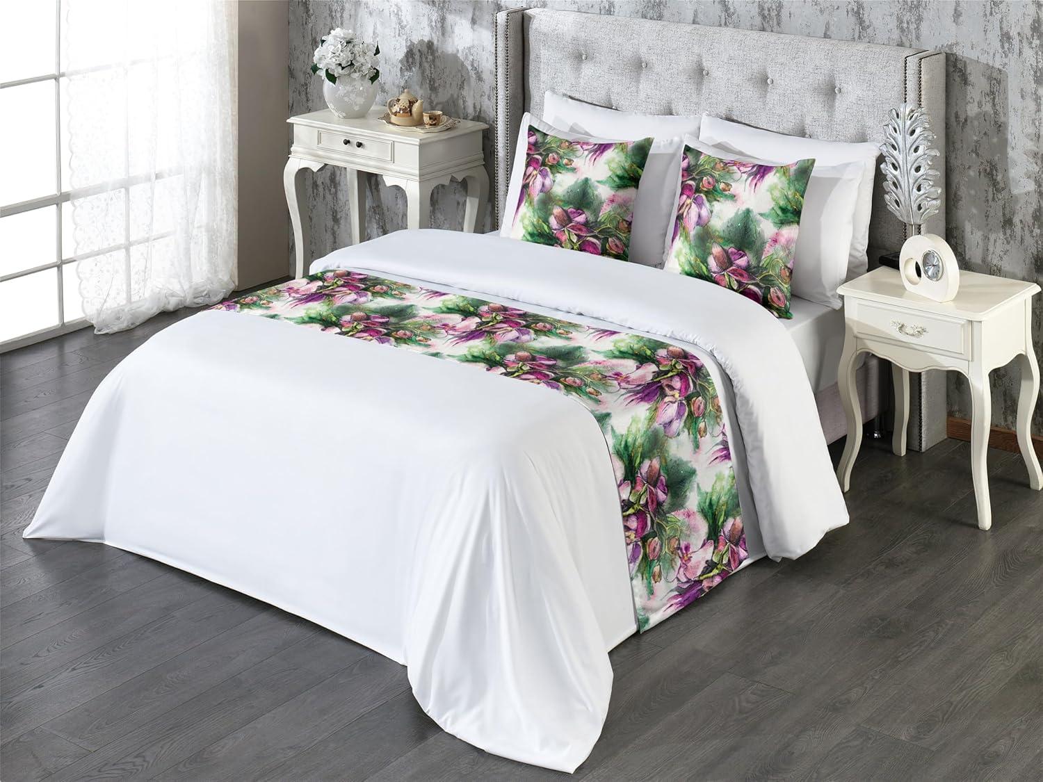 imageAmbesonne Floral Bed Runner Set Valentines Day Theme Grunge Style Repetitive Rose Flowers Abstract Decorative Bedding Scarf and 2 Pillow Shams for Hotels Homes King Pale Fuchsia and SepiaPale Ruby and Reseda Green