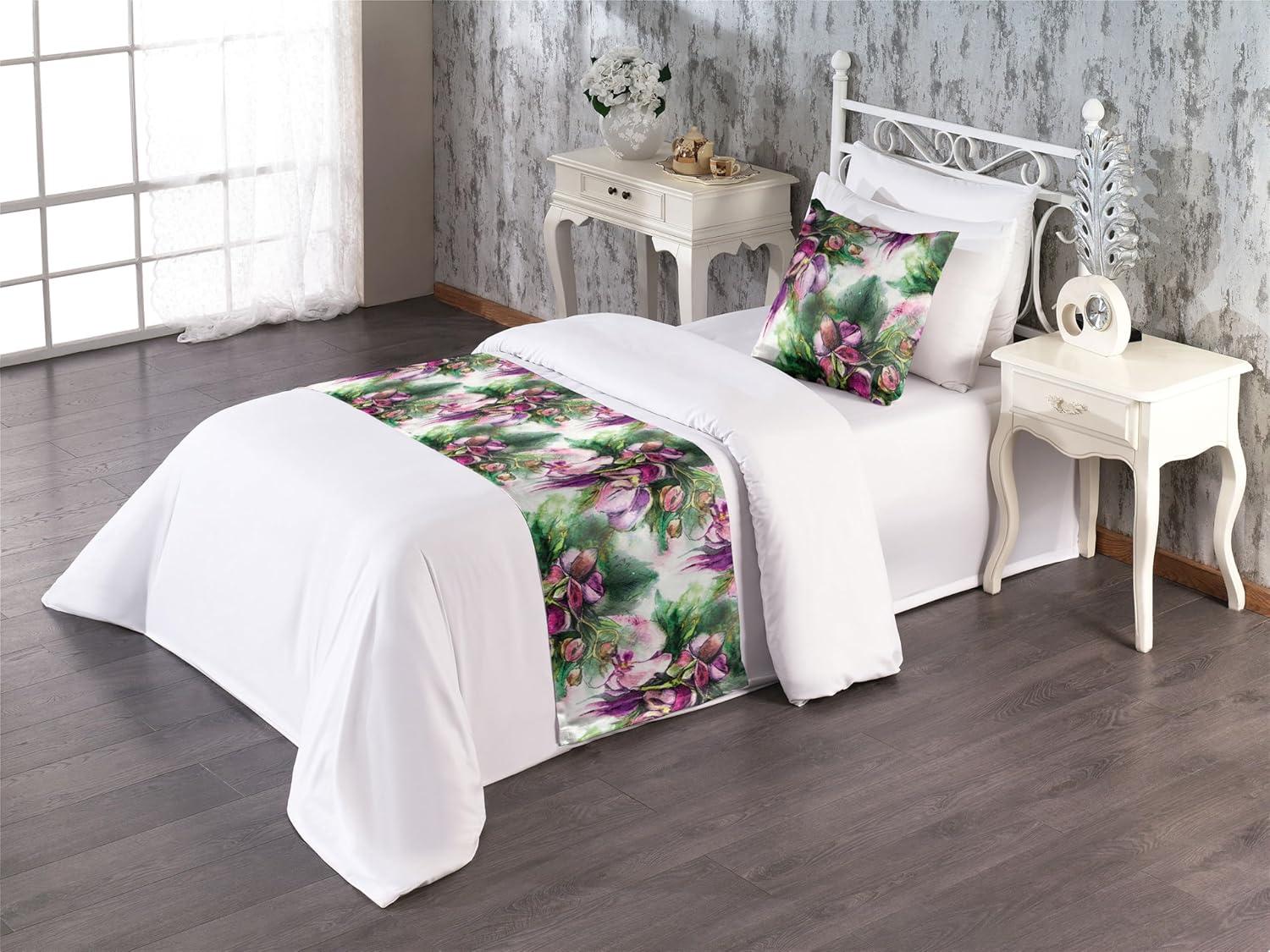 imageAmbesonne Floral Bed Runner Set Valentines Day Theme Grunge Style Repetitive Rose Flowers Abstract Decorative Bedding Scarf and 2 Pillow Shams for Hotels Homes King Pale Fuchsia and SepiaPale Ruby and Reseda Green