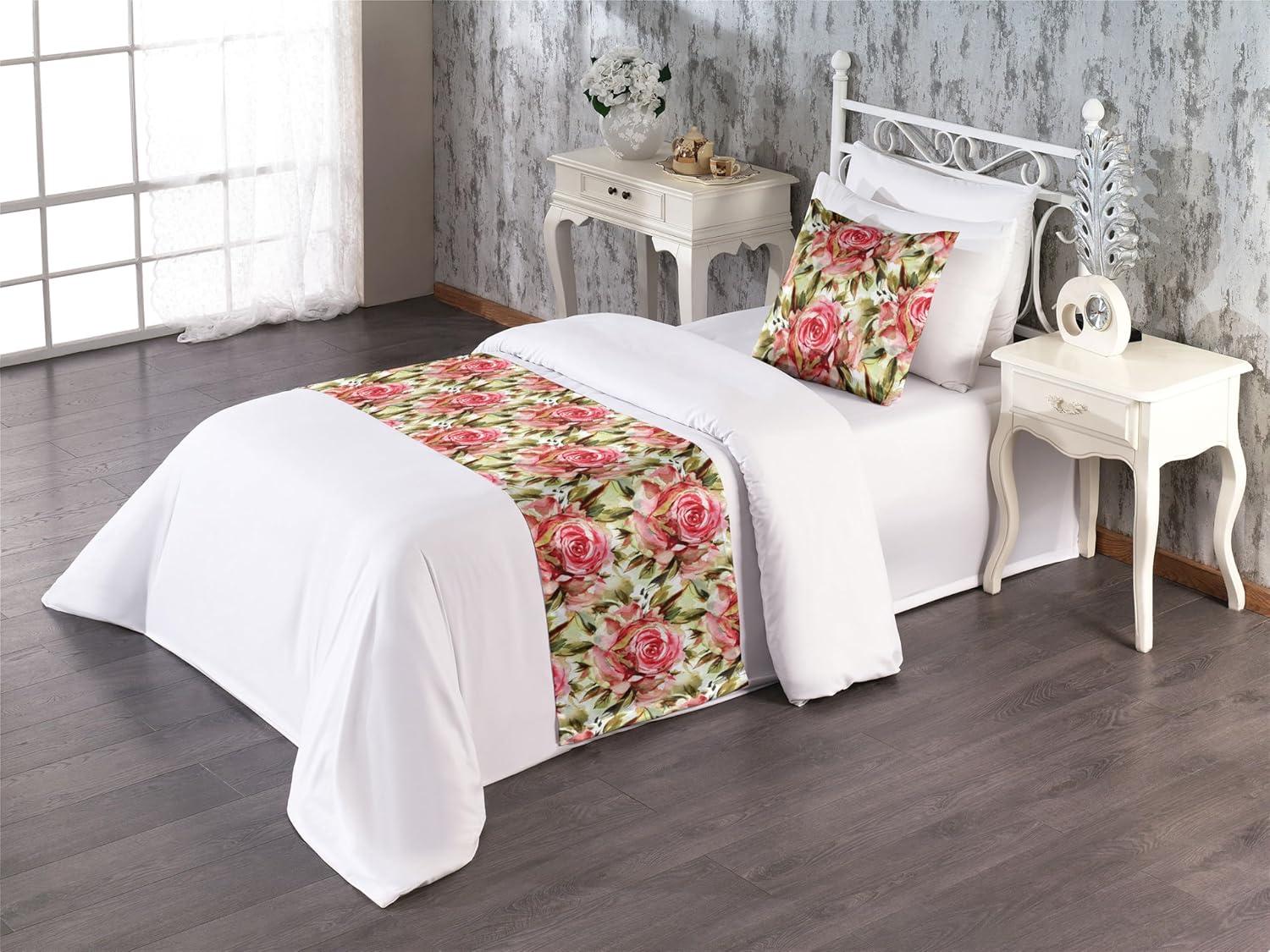 imageAmbesonne Floral Bed Runner Set Valentines Day Theme Grunge Style Repetitive Rose Flowers Abstract Decorative Bedding Scarf and 2 Pillow Shams for Hotels Homes King Pale Fuchsia and SepiaDark Coral and Pale Camel