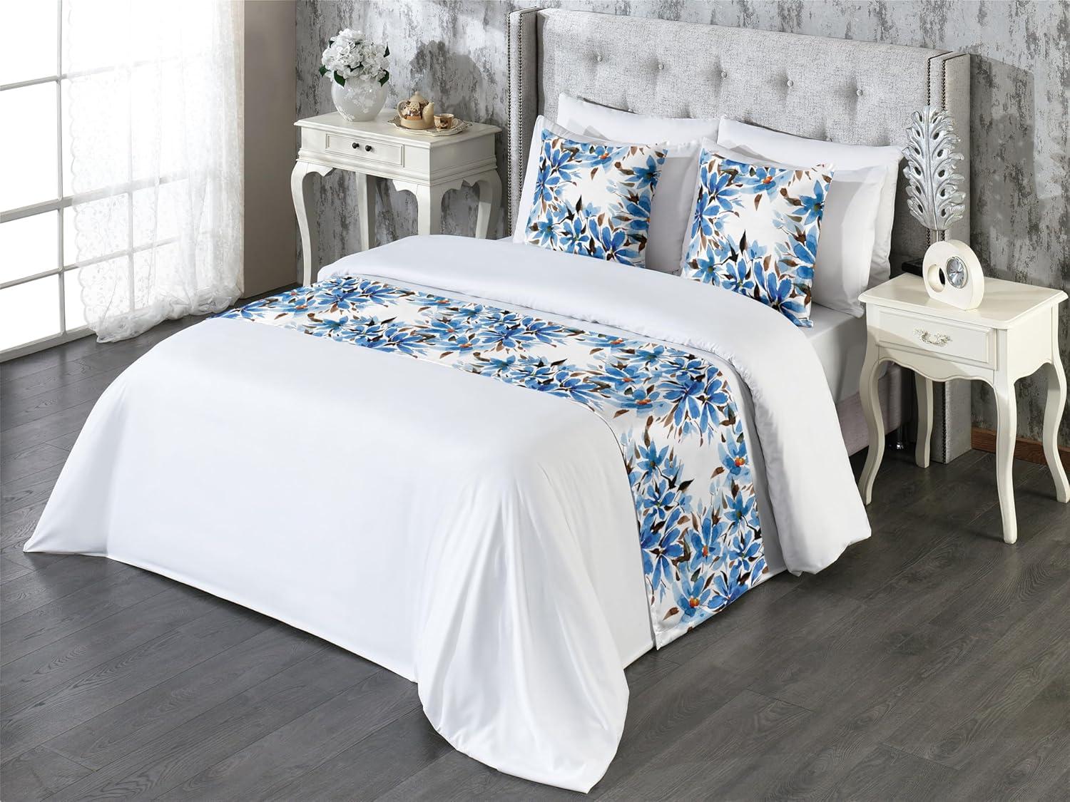 imageAmbesonne Floral Bed Runner Set Valentines Day Theme Grunge Style Repetitive Rose Flowers Abstract Decorative Bedding Scarf and 2 Pillow Shams for Hotels Homes King Pale Fuchsia and SepiaSea Blue Chocolate and White