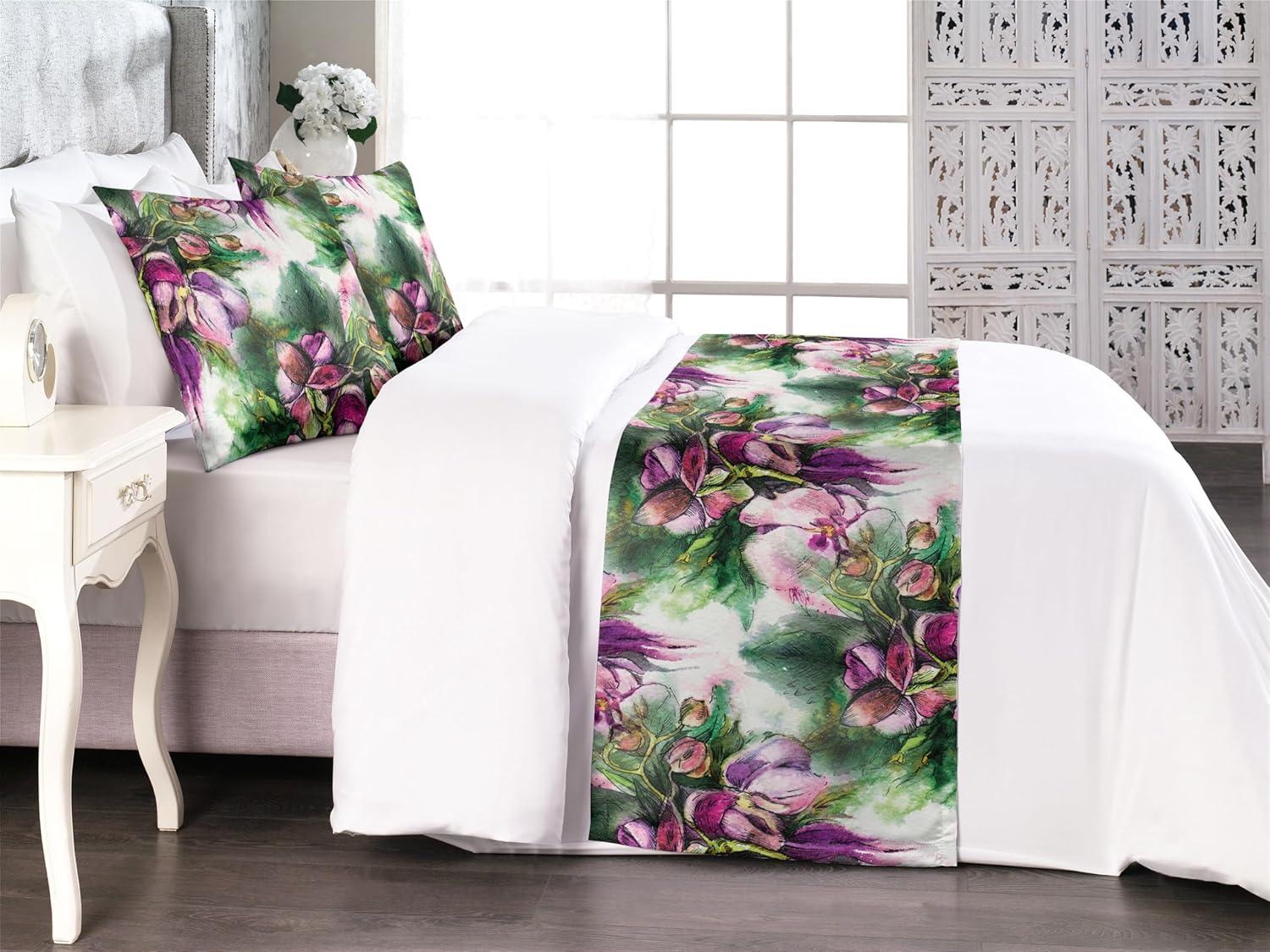 imageAmbesonne Floral Bed Runner Set Valentines Day Theme Grunge Style Repetitive Rose Flowers Abstract Decorative Bedding Scarf and 2 Pillow Shams for Hotels Homes King Pale Fuchsia and SepiaPale Ruby and Reseda Green