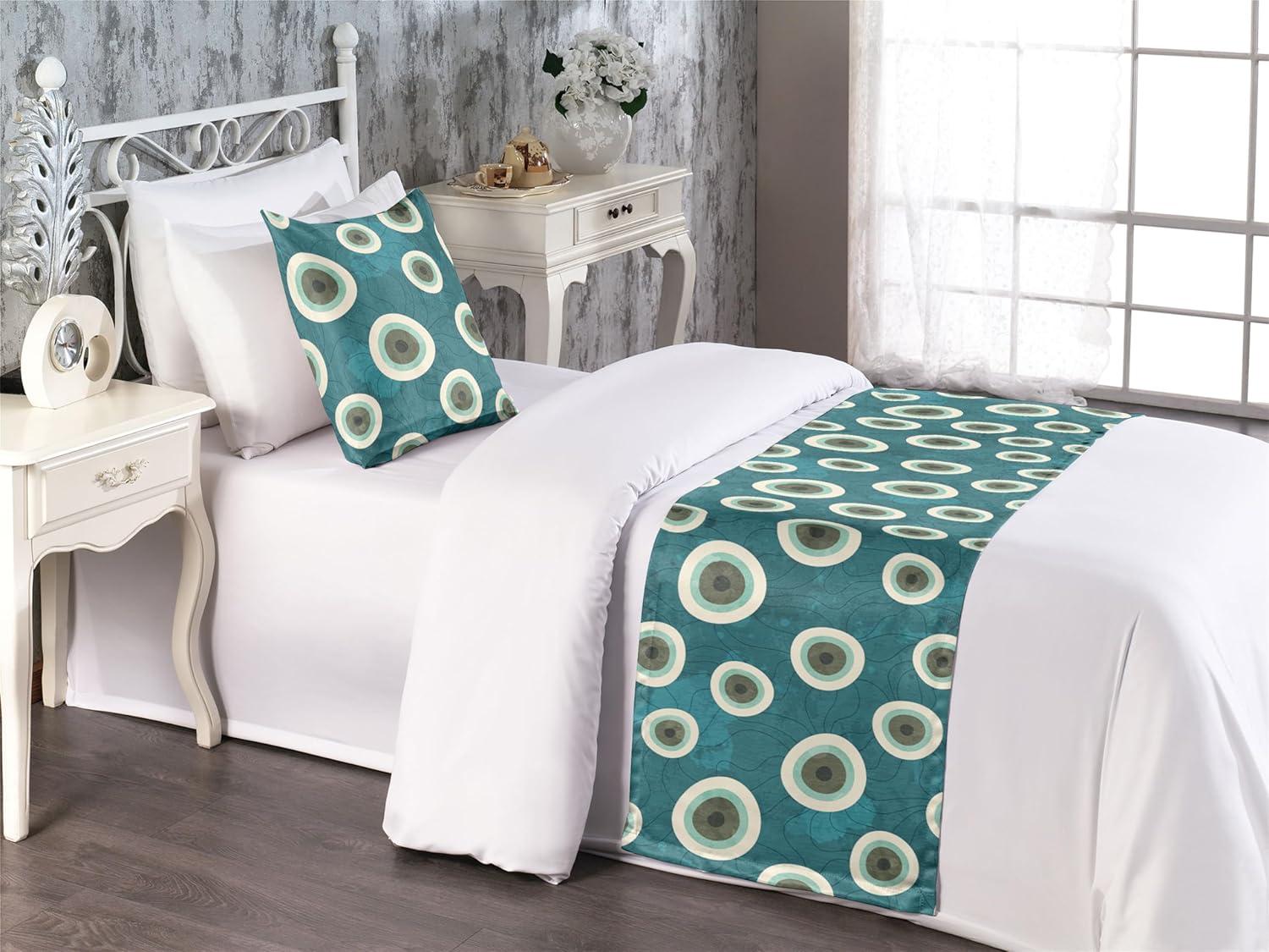 imageAmbesonne Floral Bed Runner Set Valentines Day Theme Grunge Style Repetitive Rose Flowers Abstract Decorative Bedding Scarf and 2 Pillow Shams for Hotels Homes King Pale Fuchsia and SepiaDark Cadet Blue and Brown