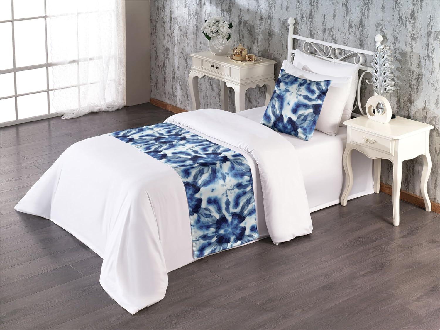 imageAmbesonne Floral Bed Runner Set Valentines Day Theme Grunge Style Repetitive Rose Flowers Abstract Decorative Bedding Scarf and 2 Pillow Shams for Hotels Homes King Pale Fuchsia and SepiaDark Violet Blue and White