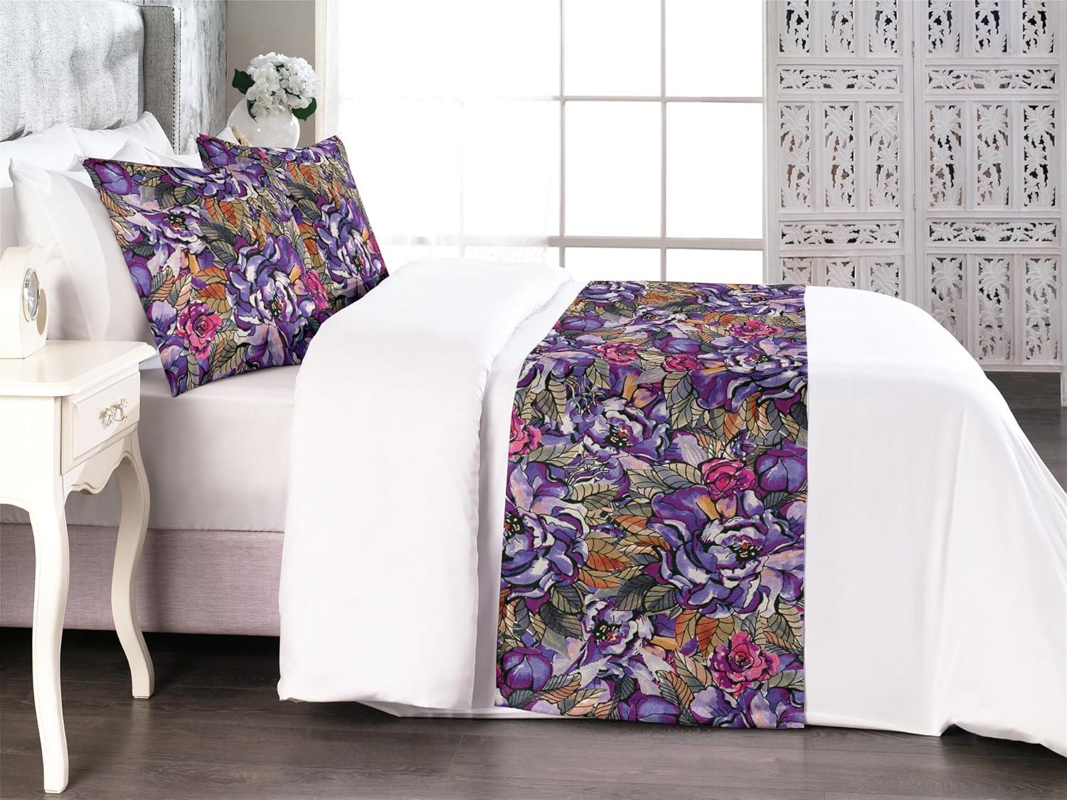 imageAmbesonne Floral Bed Runner Set Valentines Day Theme Grunge Style Repetitive Rose Flowers Abstract Decorative Bedding Scarf and 2 Pillow Shams for Hotels Homes King Pale Fuchsia and SepiaPale Purple and Sage Green