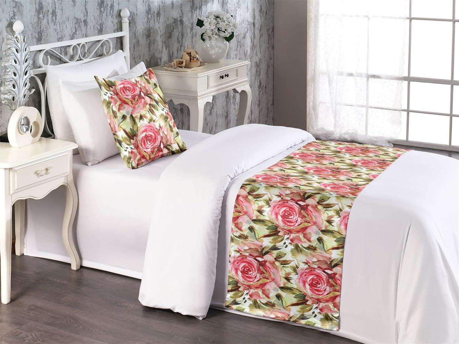 imageAmbesonne Floral Bed Runner Set Valentines Day Theme Grunge Style Repetitive Rose Flowers Abstract Decorative Bedding Scarf and 2 Pillow Shams for Hotels Homes King Pale Fuchsia and SepiaDark Coral and Pale Camel
