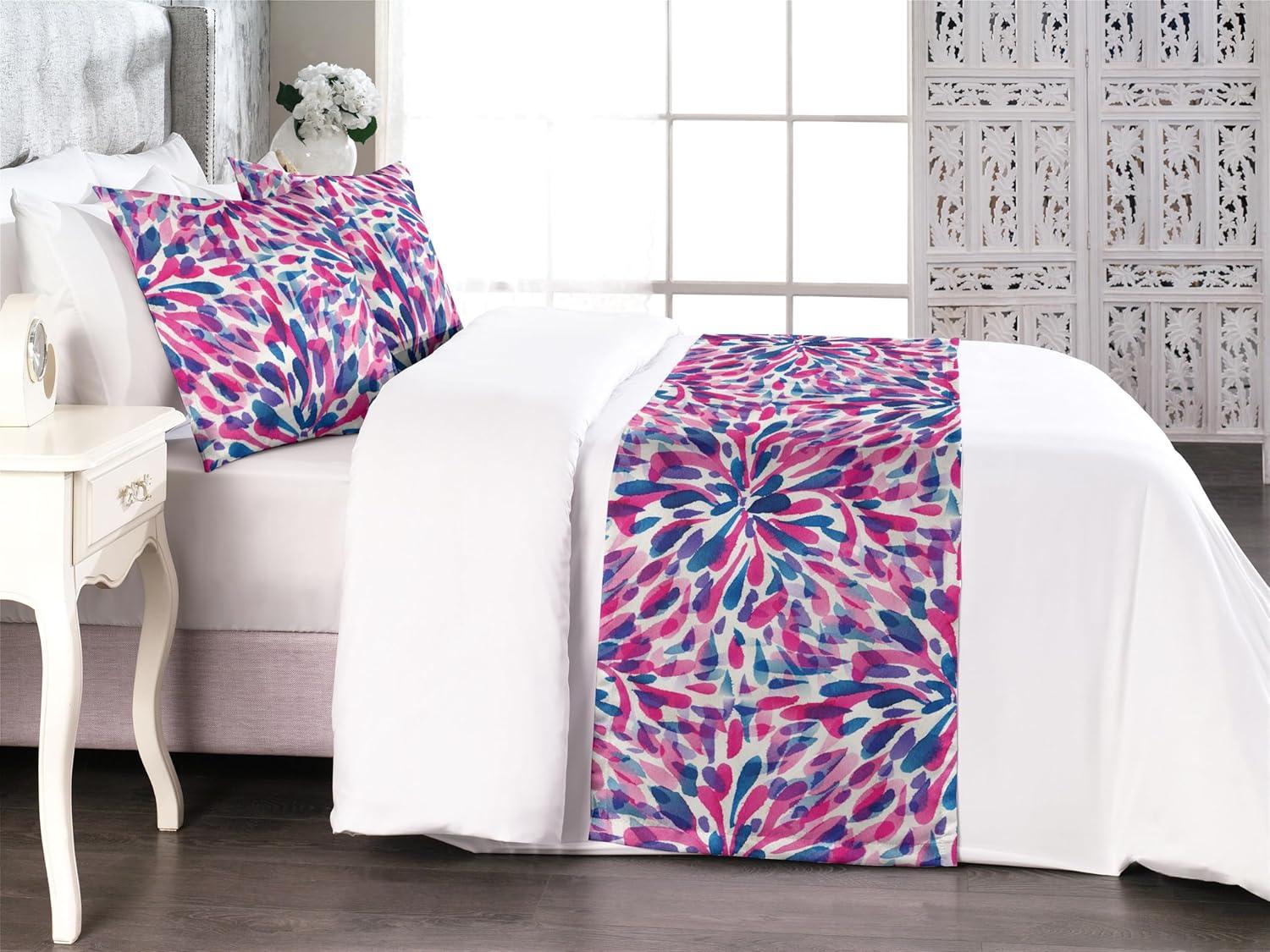 imageAmbesonne Floral Bed Runner Set Valentines Day Theme Grunge Style Repetitive Rose Flowers Abstract Decorative Bedding Scarf and 2 Pillow Shams for Hotels Homes King Pale Fuchsia and SepiaHot Pink and Night Blue