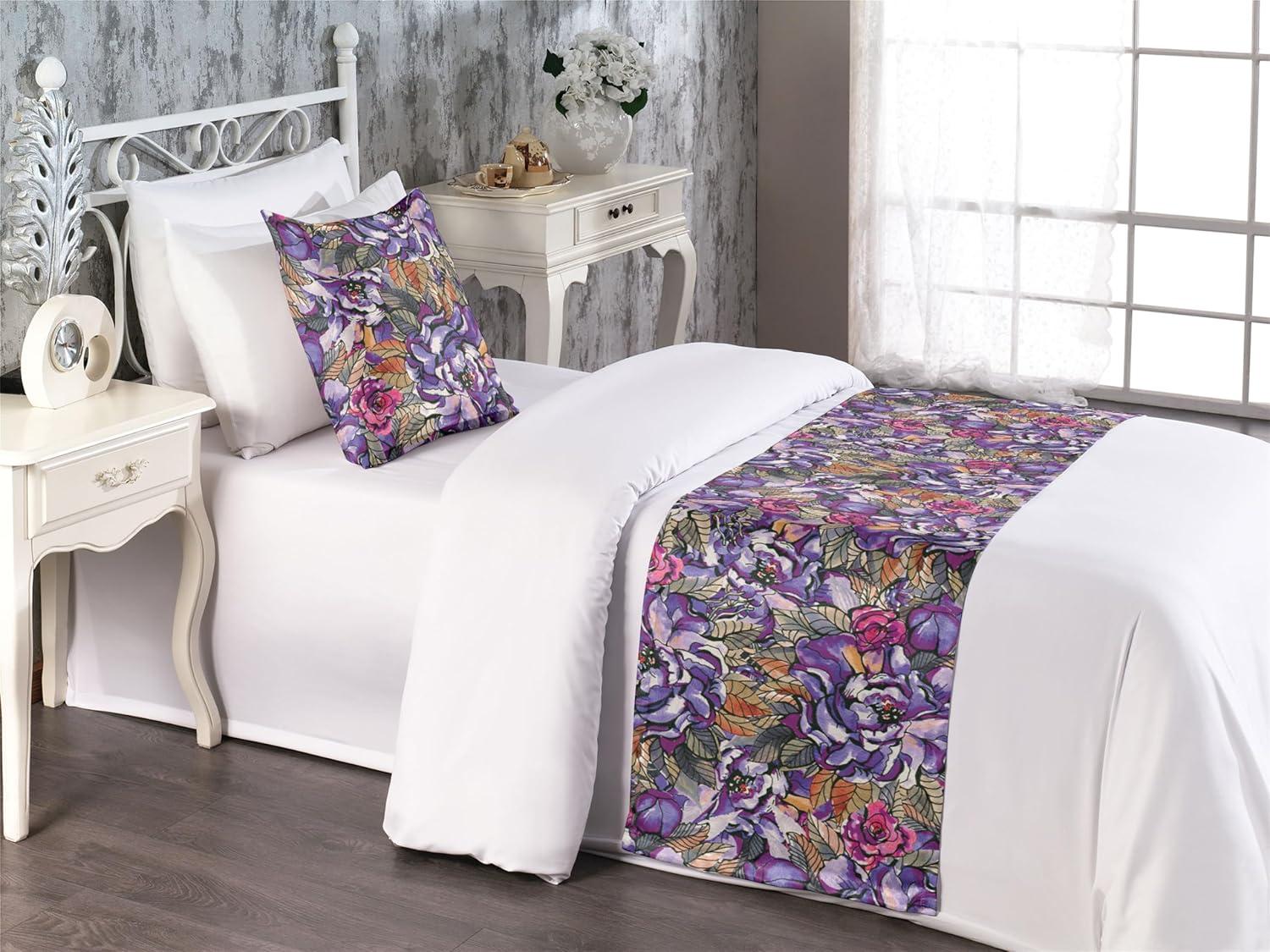 imageAmbesonne Floral Bed Runner Set Valentines Day Theme Grunge Style Repetitive Rose Flowers Abstract Decorative Bedding Scarf and 2 Pillow Shams for Hotels Homes King Pale Fuchsia and SepiaPale Purple and Sage Green