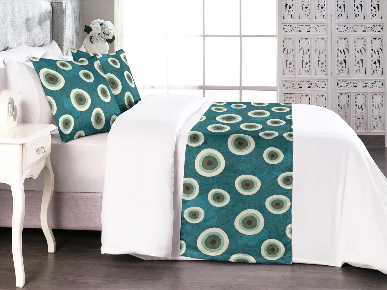 imageAmbesonne Floral Bed Runner Set Valentines Day Theme Grunge Style Repetitive Rose Flowers Abstract Decorative Bedding Scarf and 2 Pillow Shams for Hotels Homes King Pale Fuchsia and SepiaDark Cadet Blue and Brown