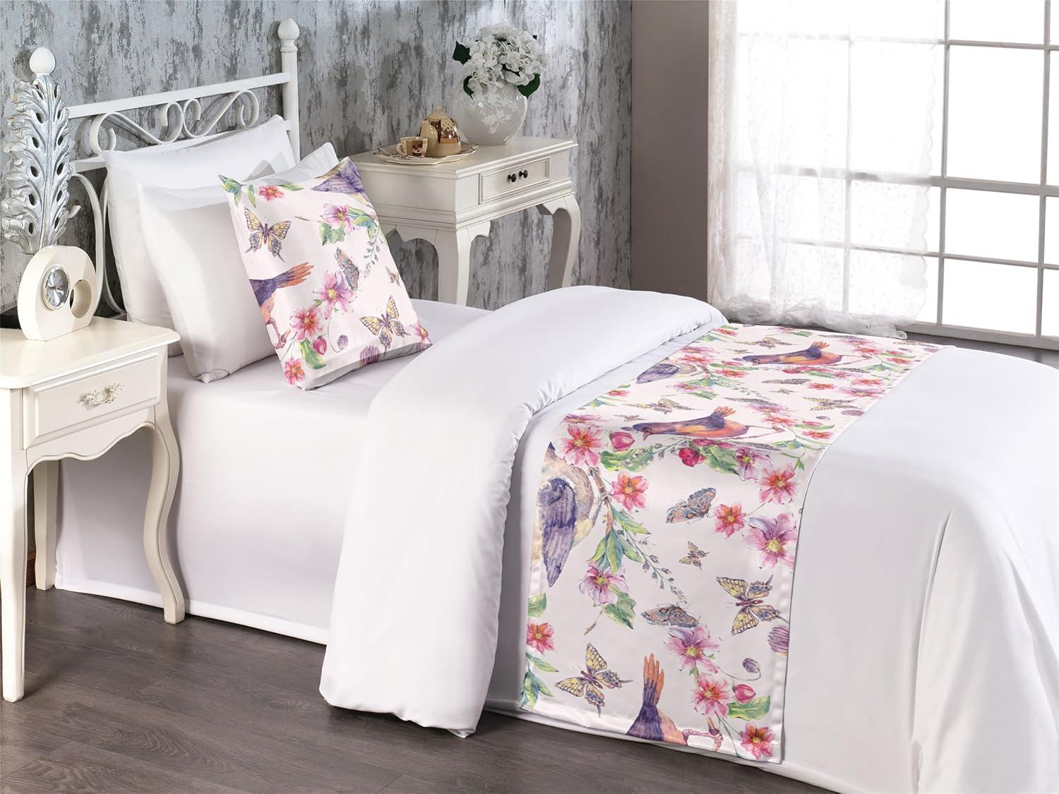 imageAmbesonne Floral Bed Runner Set Valentines Day Theme Grunge Style Repetitive Rose Flowers Abstract Decorative Bedding Scarf and 2 Pillow Shams for Hotels Homes King Pale Fuchsia and SepiaPastel Pink and Sage Green