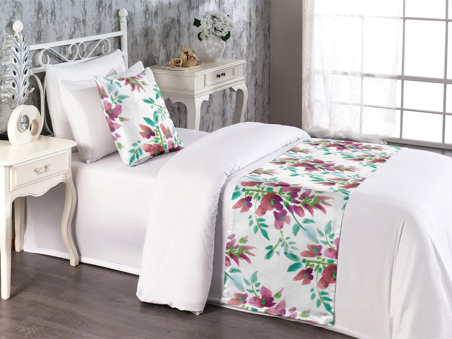 imageAmbesonne Floral Bed Runner Set Valentines Day Theme Grunge Style Repetitive Rose Flowers Abstract Decorative Bedding Scarf and 2 Pillow Shams for Hotels Homes King Pale Fuchsia and SepiaPistachio Green and Ruby