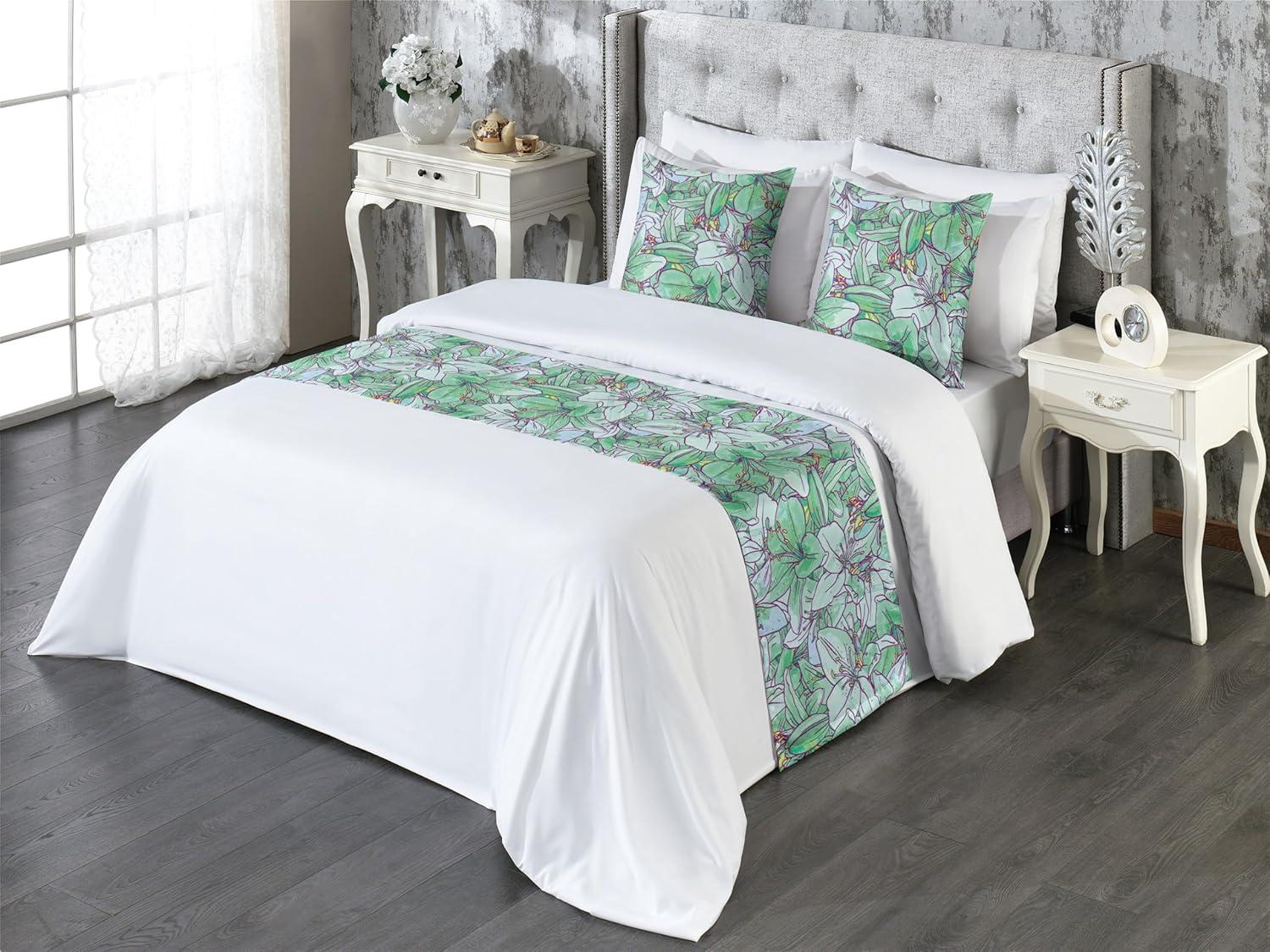 imageAmbesonne Floral Bed Runner Set Valentines Day Theme Grunge Style Repetitive Rose Flowers Abstract Decorative Bedding Scarf and 2 Pillow Shams for Hotels Homes King Pale Fuchsia and SepiaPale Green and Earth Yellow