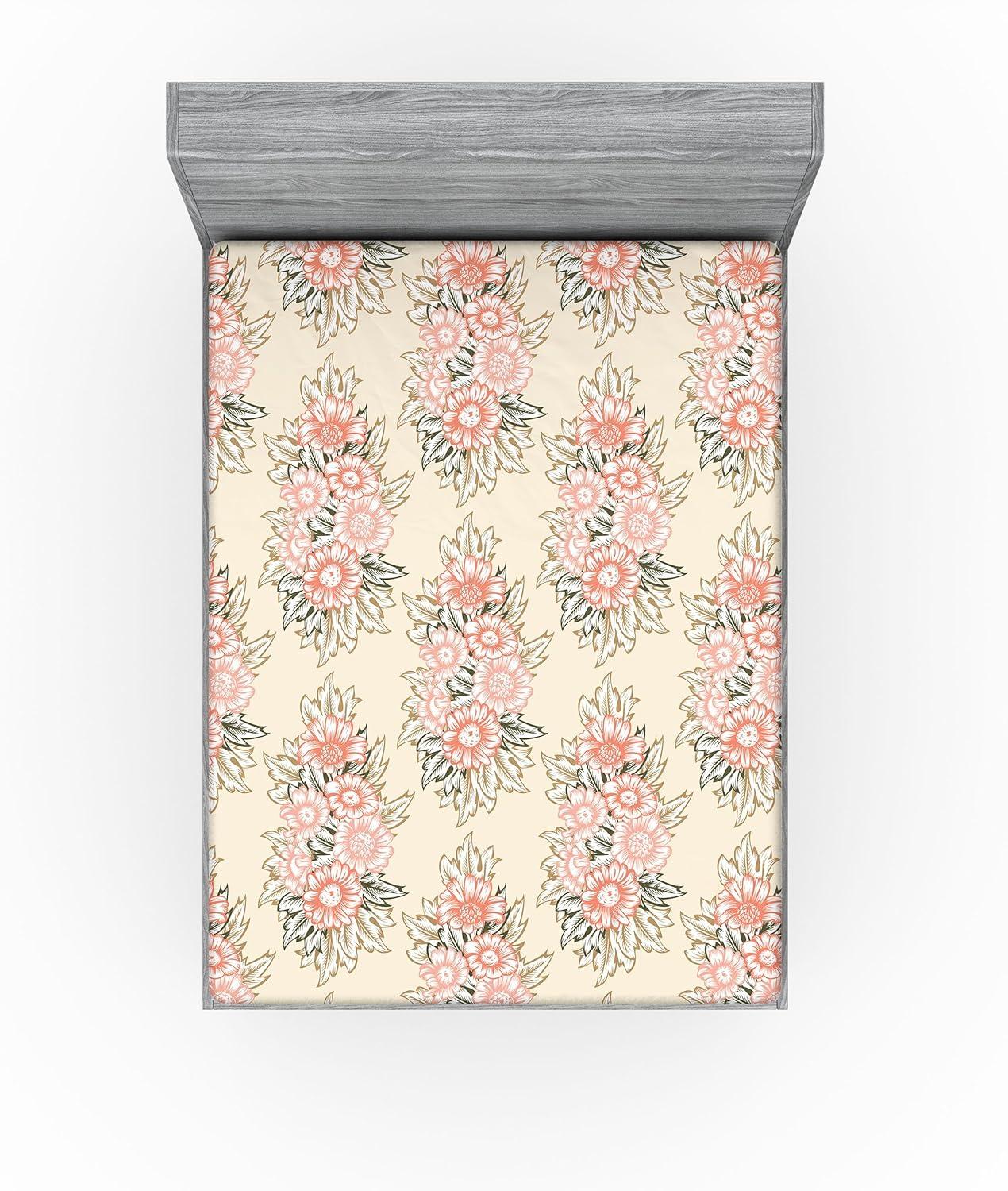 imageAmbesonne Floral Fitted Sheet Realistic Painting Print A Million Roses to My Love Valentines Day Decorative Soft Bedding AllRound Elastic Pocket California King Pale Pink Dark Pink and EcruBeige Coral and Dark Tan