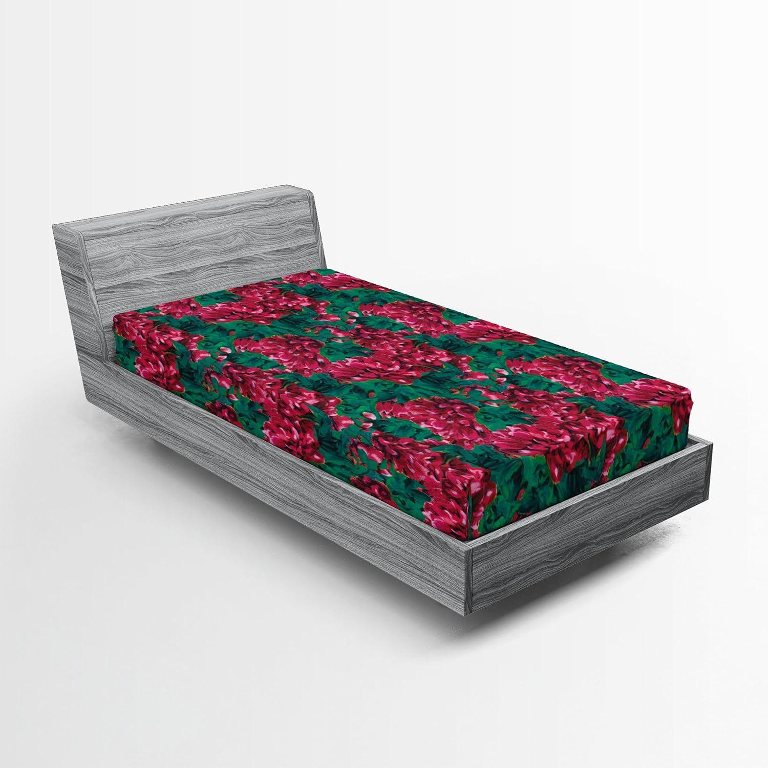 imageAmbesonne Floral Fitted Sheet Realistic Painting Print A Million Roses to My Love Valentines Day Decorative Soft Bedding AllRound Elastic Pocket California King Pale Pink Dark Pink and EcruRuby Pink and Forest Green
