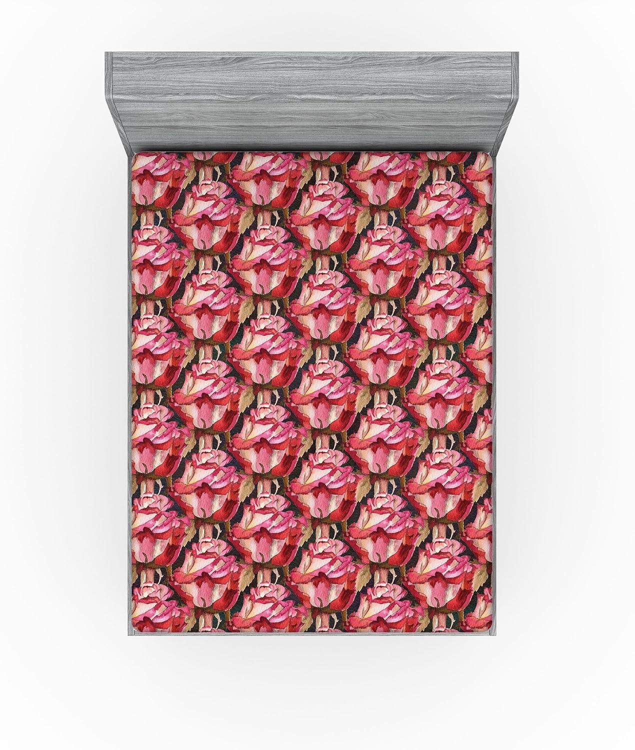 imageAmbesonne Floral Fitted Sheet Realistic Painting Print A Million Roses to My Love Valentines Day Decorative Soft Bedding AllRound Elastic Pocket California King Pale Pink Dark Pink and EcruPale Pink Dark Pink and Ecru