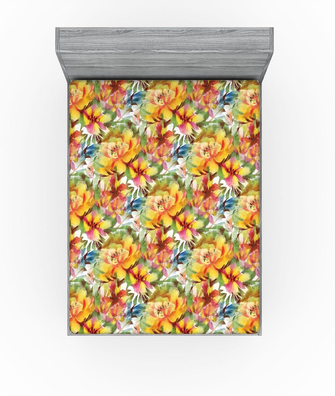 imageAmbesonne Floral Fitted Sheet Realistic Painting Print A Million Roses to My Love Valentines Day Decorative Soft Bedding AllRound Elastic Pocket California King Pale Pink Dark Pink and EcruMustard Pale Olive Green