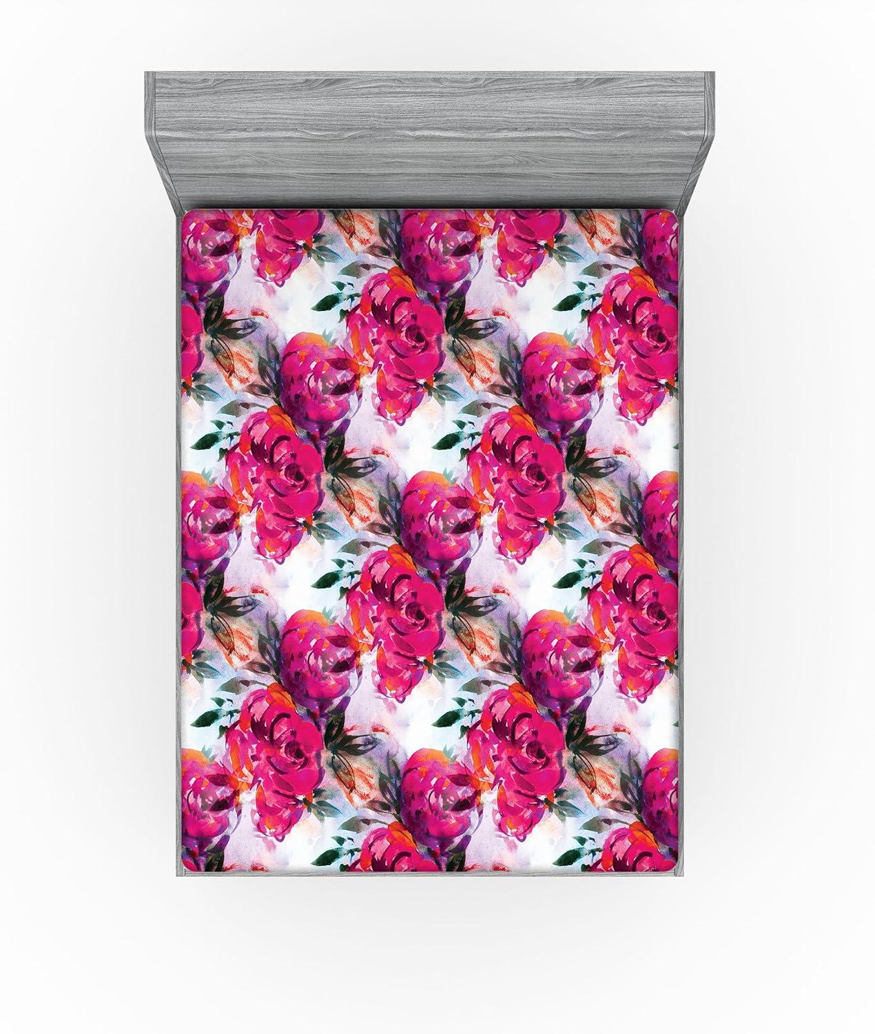 imageAmbesonne Floral Fitted Sheet Realistic Painting Print A Million Roses to My Love Valentines Day Decorative Soft Bedding AllRound Elastic Pocket California King Pale Pink Dark Pink and EcruMagenta Army Green White