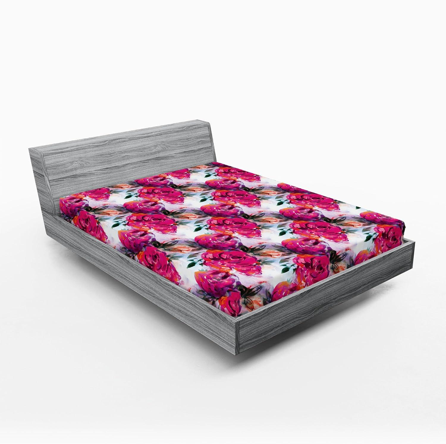 imageAmbesonne Floral Fitted Sheet Realistic Painting Print A Million Roses to My Love Valentines Day Decorative Soft Bedding AllRound Elastic Pocket California King Pale Pink Dark Pink and EcruMagenta Army Green White
