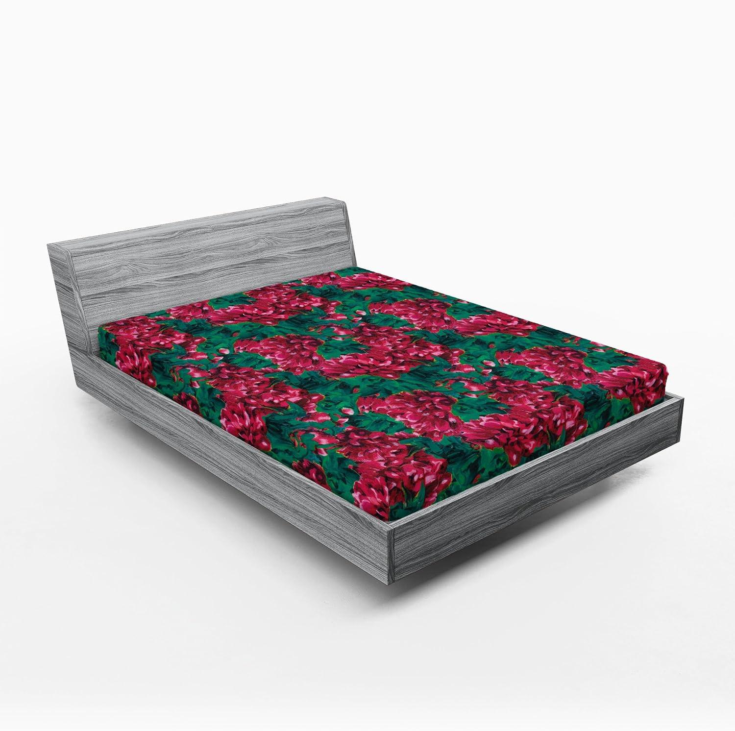imageAmbesonne Floral Fitted Sheet Realistic Painting Print A Million Roses to My Love Valentines Day Decorative Soft Bedding AllRound Elastic Pocket California King Pale Pink Dark Pink and EcruRuby Pink and Forest Green