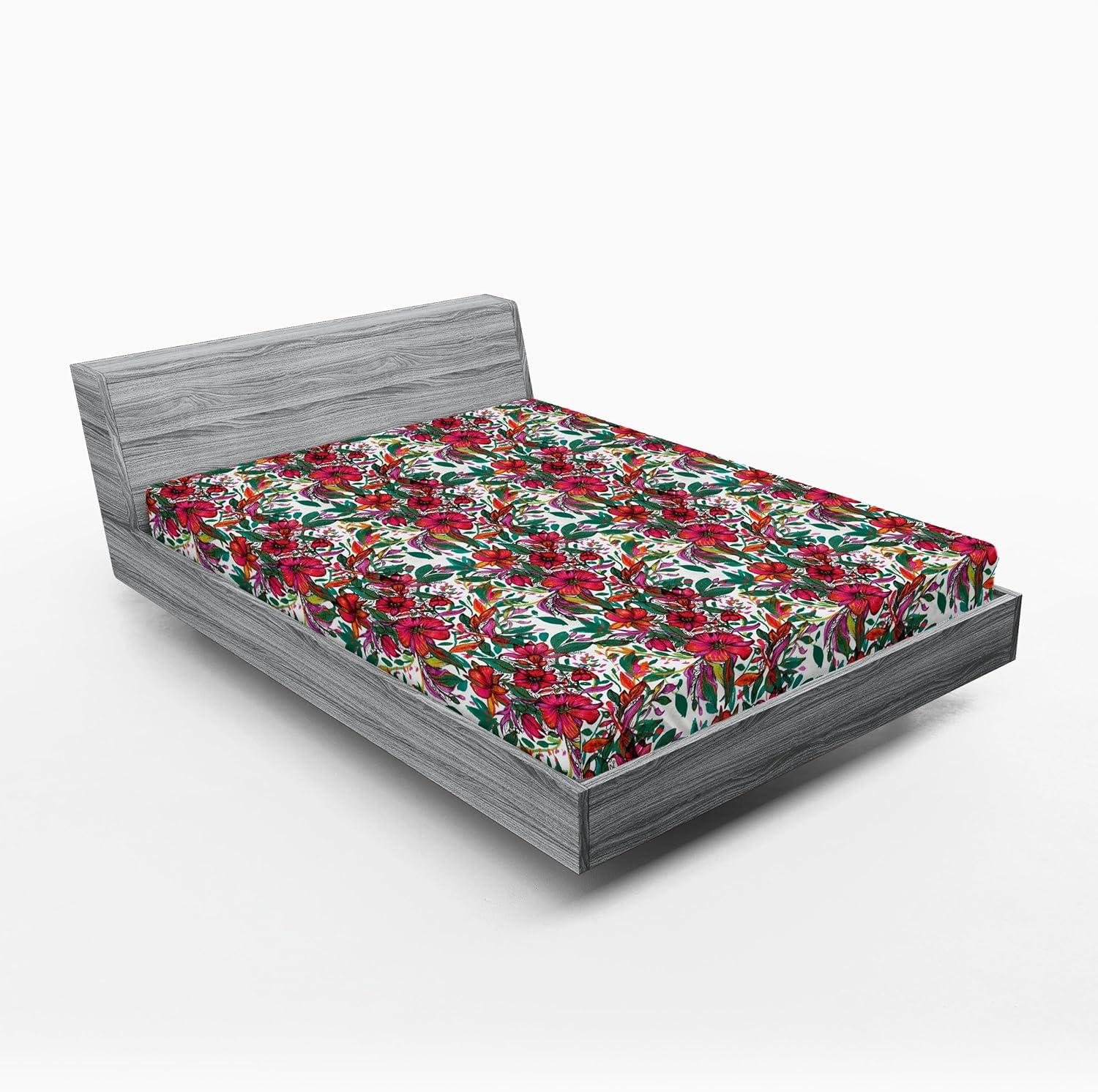 imageAmbesonne Floral Fitted Sheet Realistic Painting Print A Million Roses to My Love Valentines Day Decorative Soft Bedding AllRound Elastic Pocket California King Pale Pink Dark Pink and EcruRed Forest Green Coconut