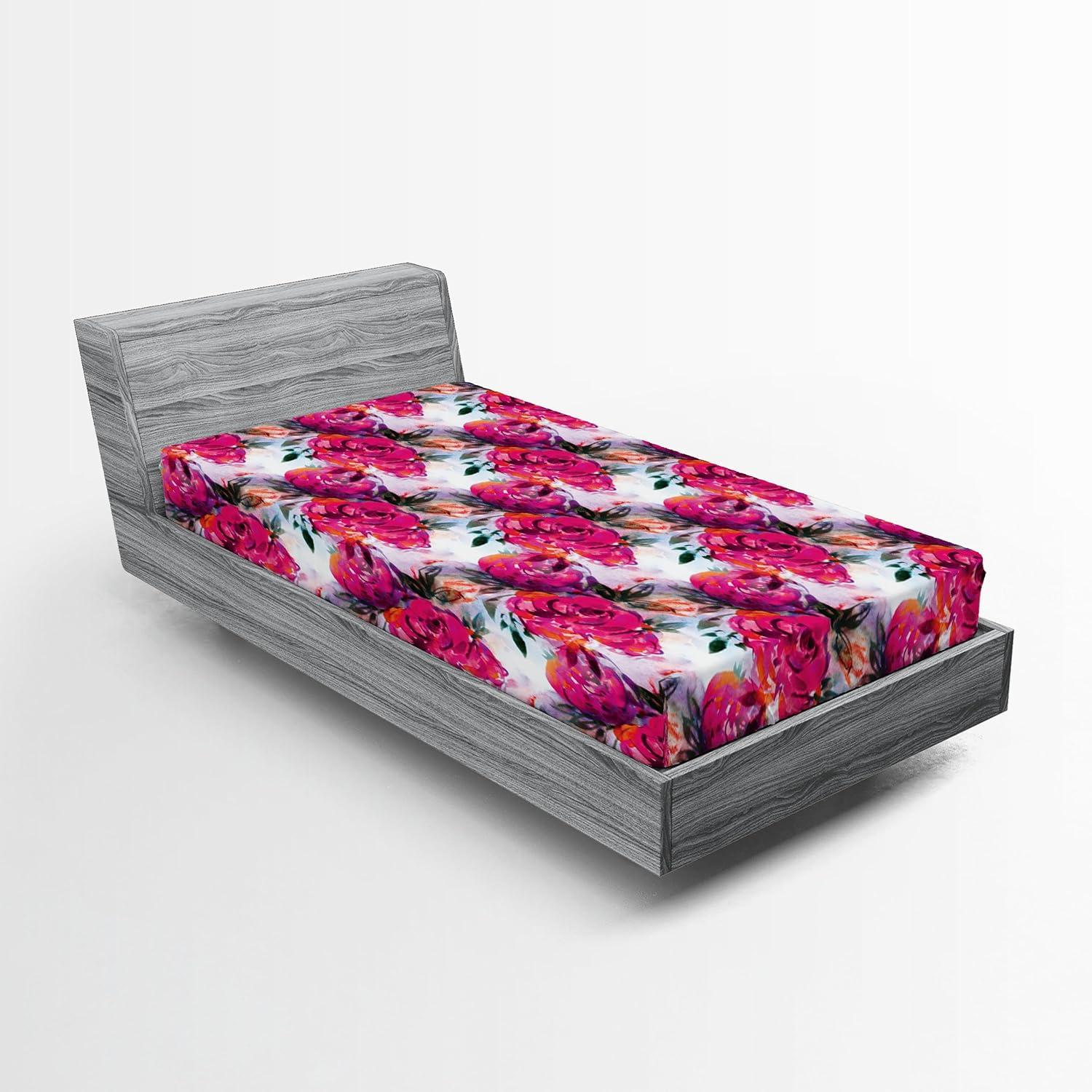 imageAmbesonne Floral Fitted Sheet Realistic Painting Print A Million Roses to My Love Valentines Day Decorative Soft Bedding AllRound Elastic Pocket California King Pale Pink Dark Pink and EcruMagenta Army Green White