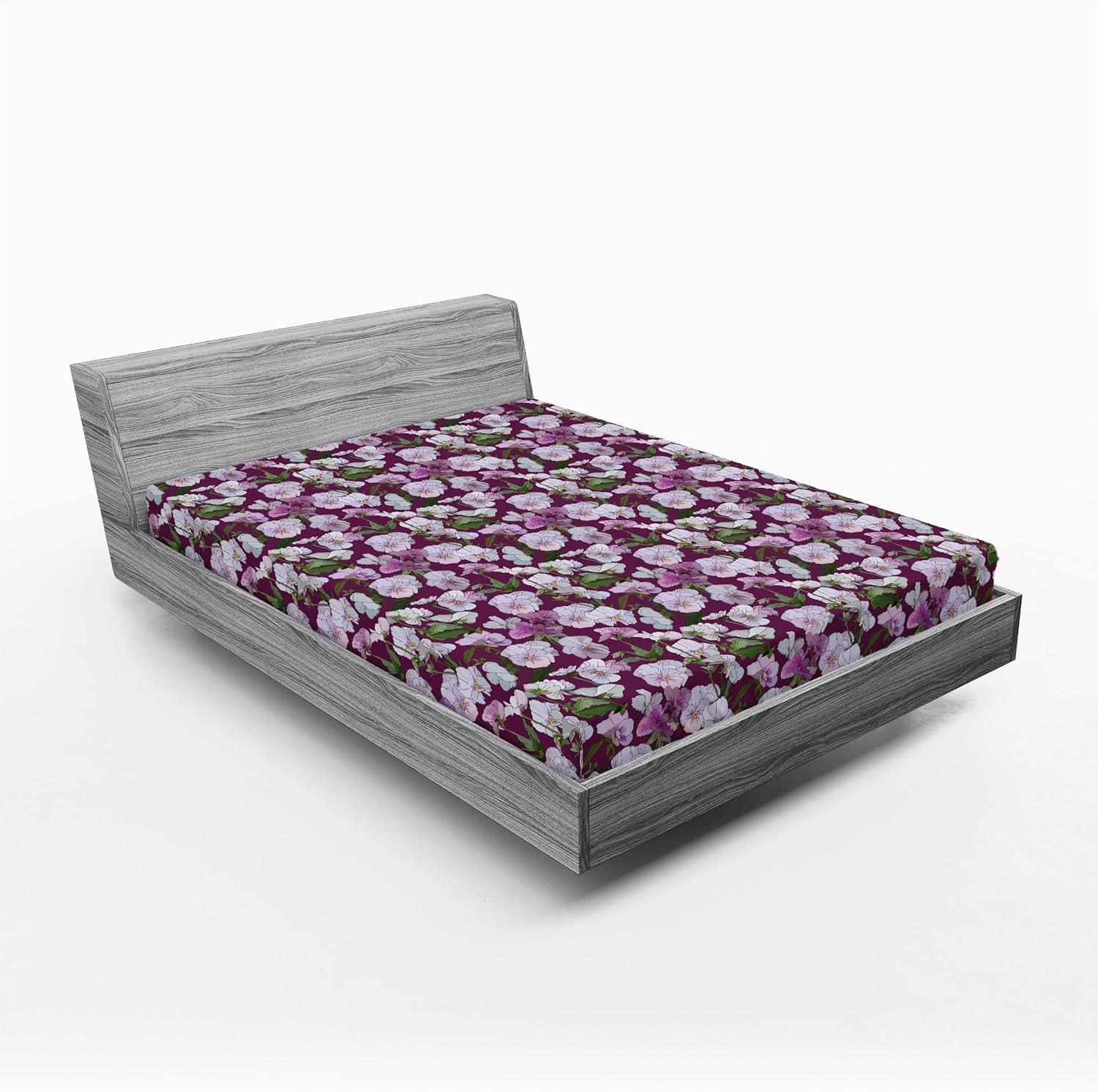 imageAmbesonne Floral Fitted Sheet Realistic Painting Print A Million Roses to My Love Valentines Day Decorative Soft Bedding AllRound Elastic Pocket California King Pale Pink Dark Pink and EcruLilac Reseda Green Plum