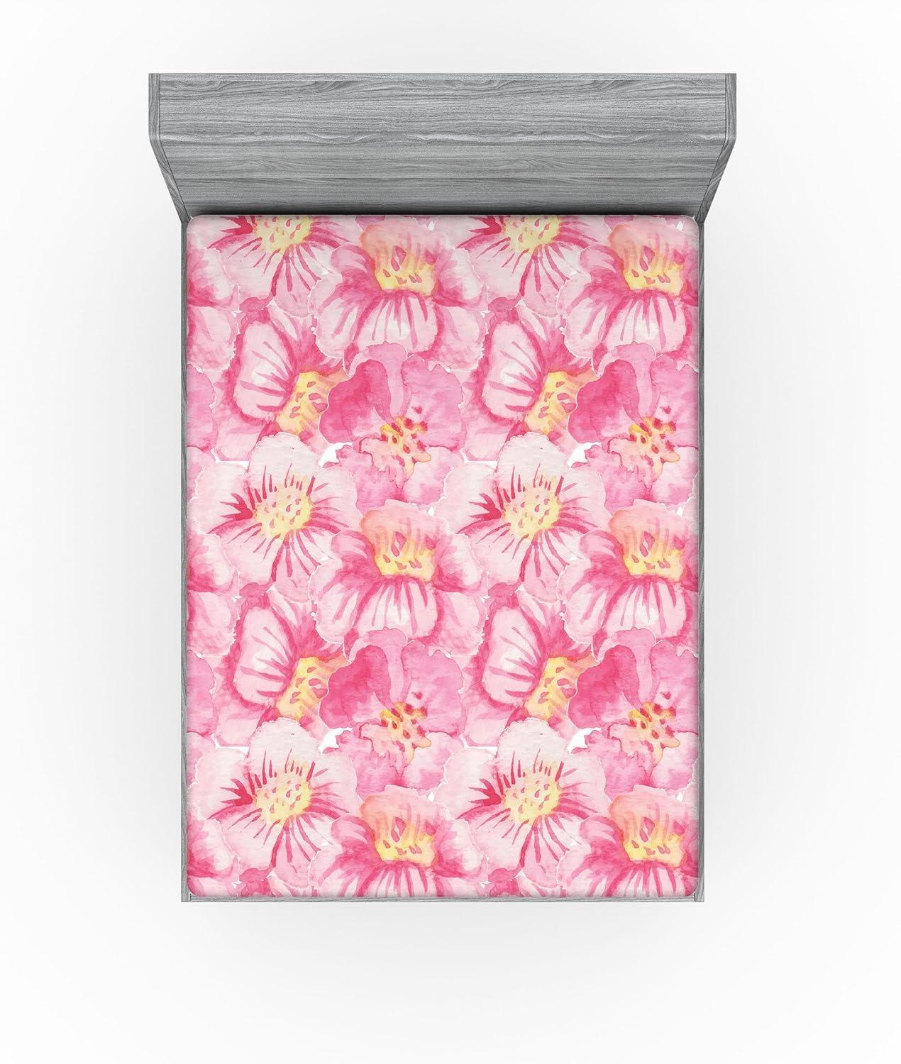 imageAmbesonne Floral Fitted Sheet Realistic Painting Print A Million Roses to My Love Valentines Day Decorative Soft Bedding AllRound Elastic Pocket California King Pale Pink Dark Pink and EcruSoft Pink Rose Cream