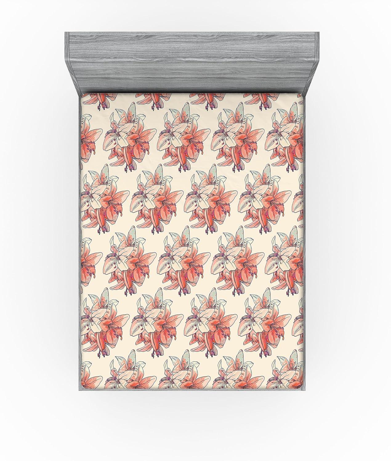 imageAmbesonne Floral Fitted Sheet Realistic Painting Print A Million Roses to My Love Valentines Day Decorative Soft Bedding AllRound Elastic Pocket California King Pale Pink Dark Pink and EcruCoral Coral and Pale Grey