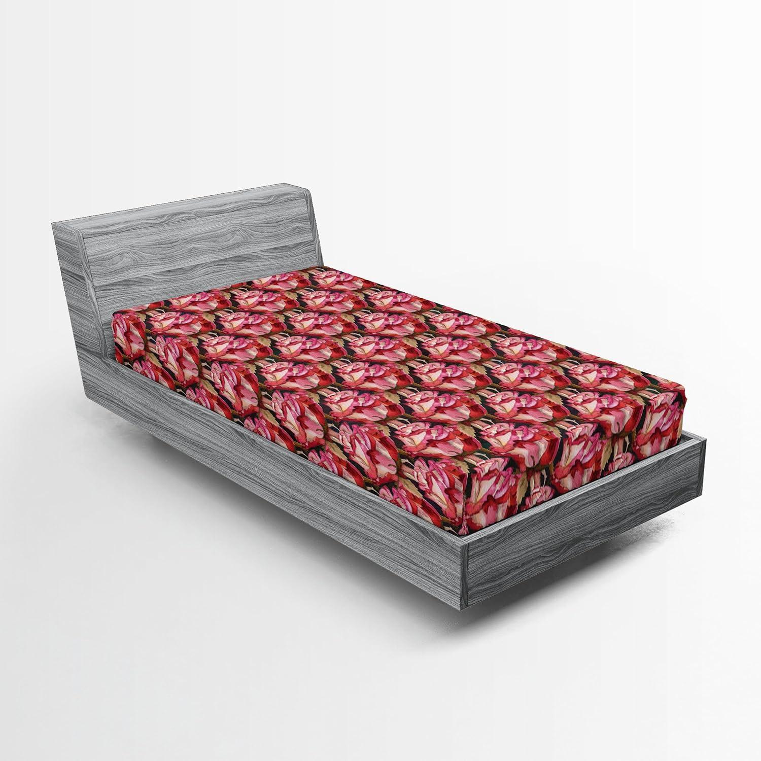 imageAmbesonne Floral Fitted Sheet Realistic Painting Print A Million Roses to My Love Valentines Day Decorative Soft Bedding AllRound Elastic Pocket California King Pale Pink Dark Pink and EcruPale Pink Dark Pink and Ecru