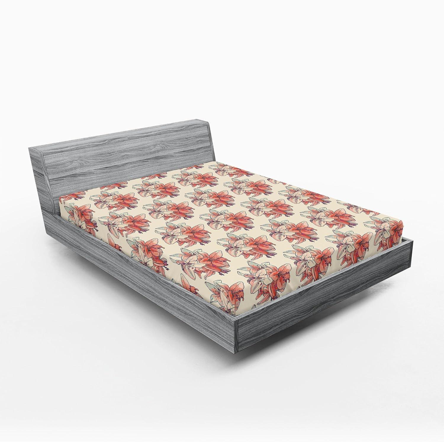 imageAmbesonne Floral Fitted Sheet Realistic Painting Print A Million Roses to My Love Valentines Day Decorative Soft Bedding AllRound Elastic Pocket California King Pale Pink Dark Pink and EcruCoral Coral and Pale Grey
