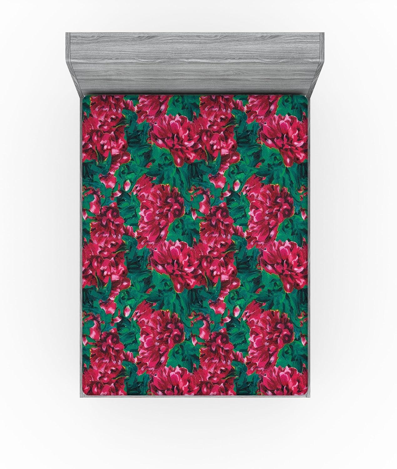 imageAmbesonne Floral Fitted Sheet Realistic Painting Print A Million Roses to My Love Valentines Day Decorative Soft Bedding AllRound Elastic Pocket California King Pale Pink Dark Pink and EcruRuby Pink and Forest Green