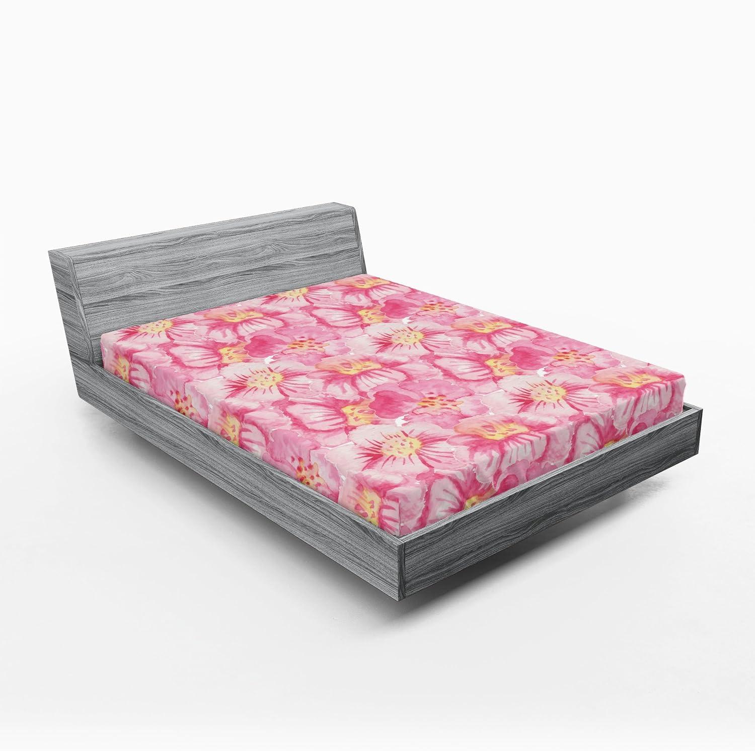 imageAmbesonne Floral Fitted Sheet Realistic Painting Print A Million Roses to My Love Valentines Day Decorative Soft Bedding AllRound Elastic Pocket California King Pale Pink Dark Pink and EcruSoft Pink Rose Cream