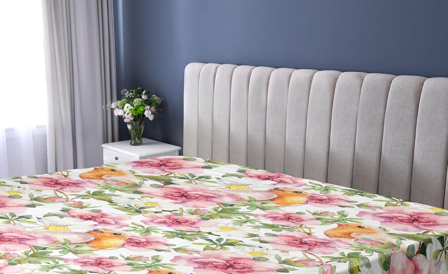 imageAmbesonne Floral Fitted Sheet Romantic Concept Art Featuring Rose Flowers Hearts Leaves Valentine Decorative Soft Fabric Bedding AllRound Elastic Pocket Queen Size Pastel Pink and Fern GreenPastel Pink and Pale Orange