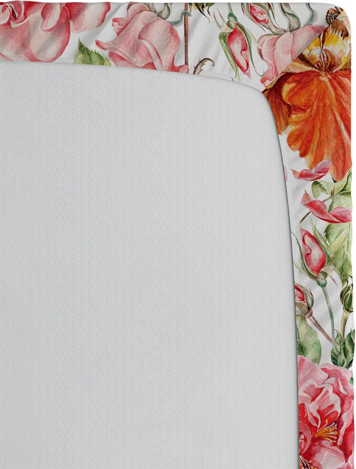 imageAmbesonne Floral Fitted Sheet Romantic Concept Art Featuring Rose Flowers Hearts Leaves Valentine Decorative Soft Fabric Bedding AllRound Elastic Pocket Queen Size Pastel Pink and Fern GreenDark Peach and Soft Pink