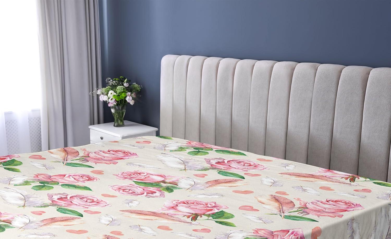 imageAmbesonne Floral Fitted Sheet Romantic Concept Art Featuring Rose Flowers Hearts Leaves Valentine Decorative Soft Fabric Bedding AllRound Elastic Pocket Queen Size Pastel Pink and Fern GreenPastel Pink and Fern Green