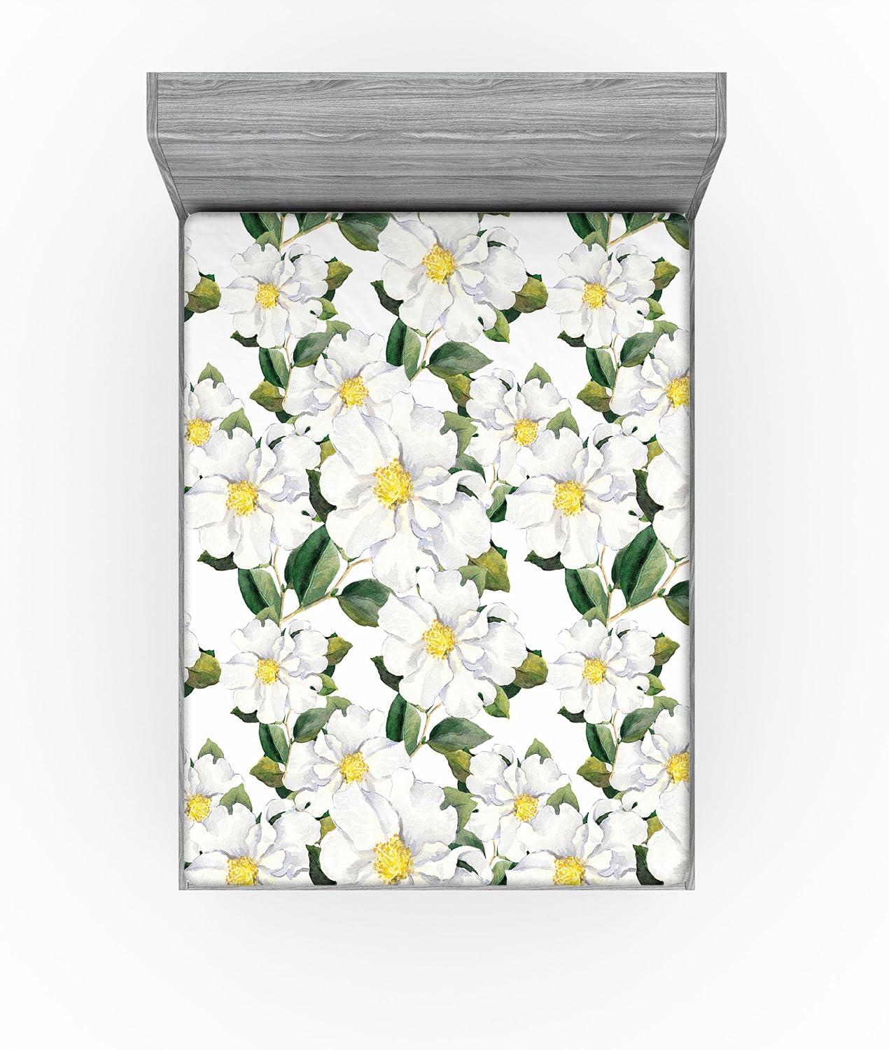 imageAmbesonne Floral Fitted Sheet Romantic Concept Art Featuring Rose Flowers Hearts Leaves Valentine Decorative Soft Fabric Bedding AllRound Elastic Pocket Queen Size Pastel Pink and Fern GreenReseda Green and Earth Yellow
