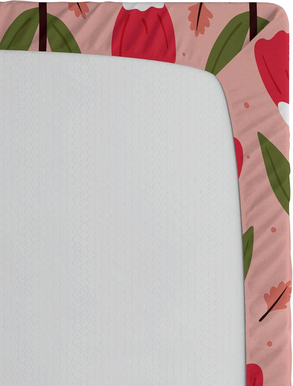 imageAmbesonne Floral Fitted Sheet Romantic Concept Art Featuring Rose Flowers Hearts Leaves Valentine Decorative Soft Fabric Bedding AllRound Elastic Pocket Queen Size Pastel Pink and Fern GreenRed Fern Green and Blush