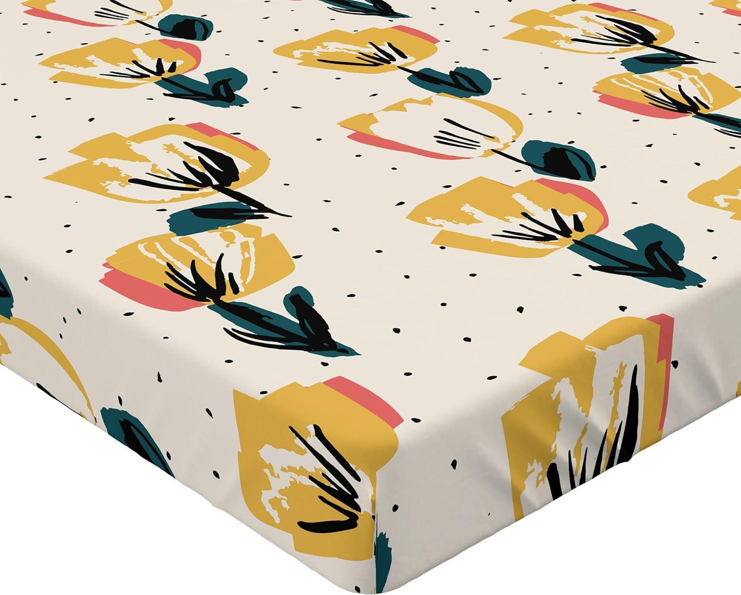 imageAmbesonne Floral Fitted Sheet Romantic Concept Art Featuring Rose Flowers Hearts Leaves Valentine Decorative Soft Fabric Bedding AllRound Elastic Pocket Queen Size Pastel Pink and Fern GreenDark Green Mustard Beige