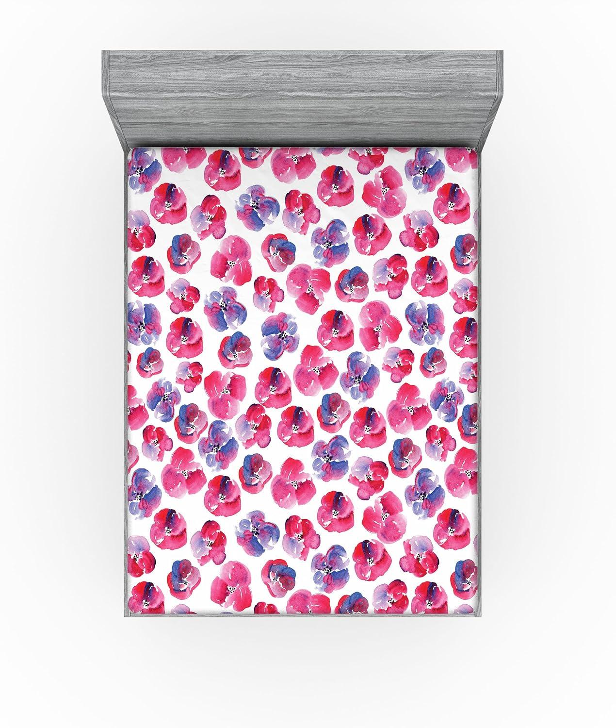 imageAmbesonne Floral Fitted Sheet Romantic Concept Art Featuring Rose Flowers Hearts Leaves Valentine Decorative Soft Fabric Bedding AllRound Elastic Pocket Queen Size Pastel Pink and Fern GreenDark Pink and Ceil Blue