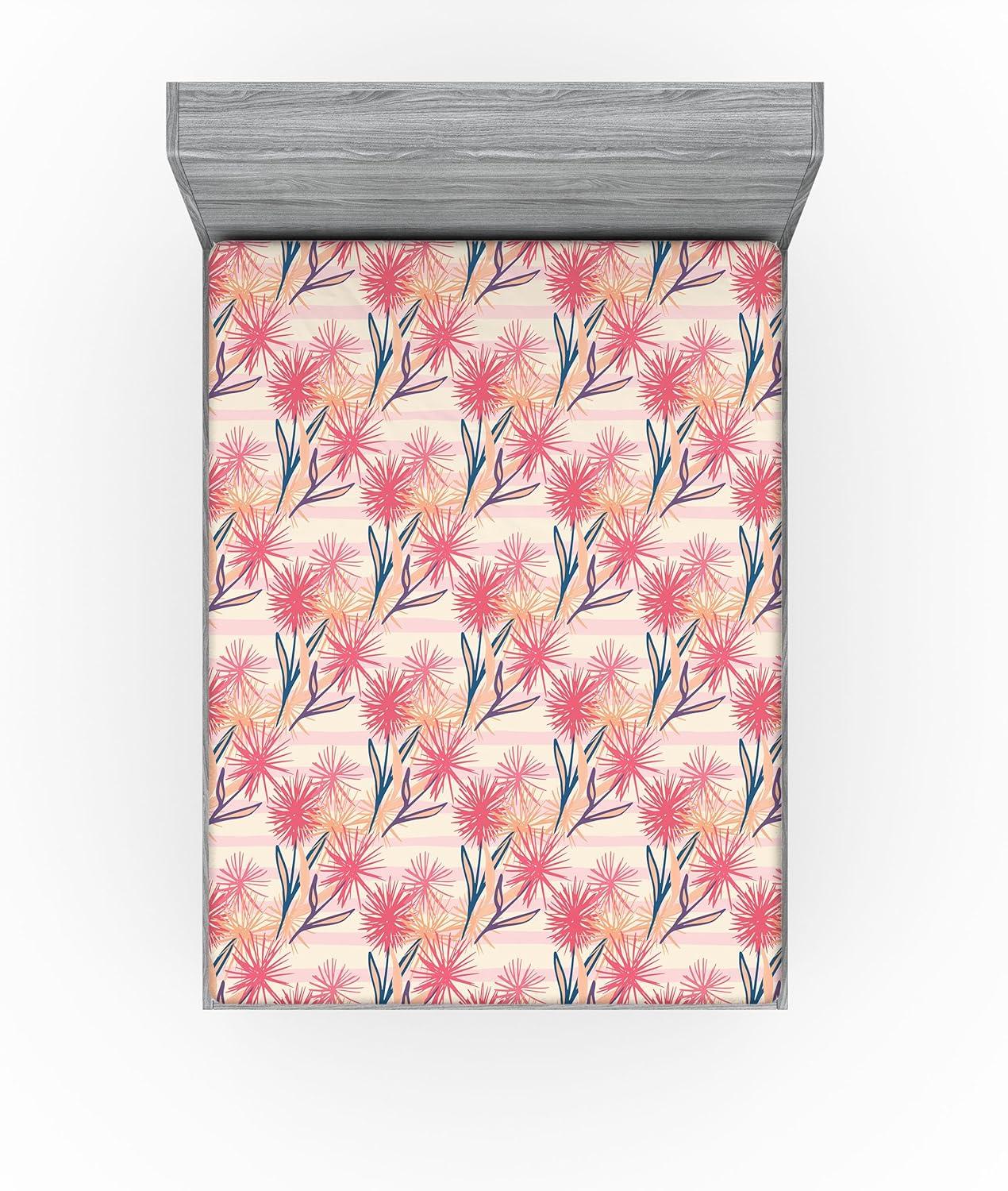 imageAmbesonne Floral Fitted Sheet Romantic Concept Art Featuring Rose Flowers Hearts Leaves Valentine Decorative Soft Fabric Bedding AllRound Elastic Pocket Queen Size Pastel Pink and Fern GreenCoral Salmon Soft Pink