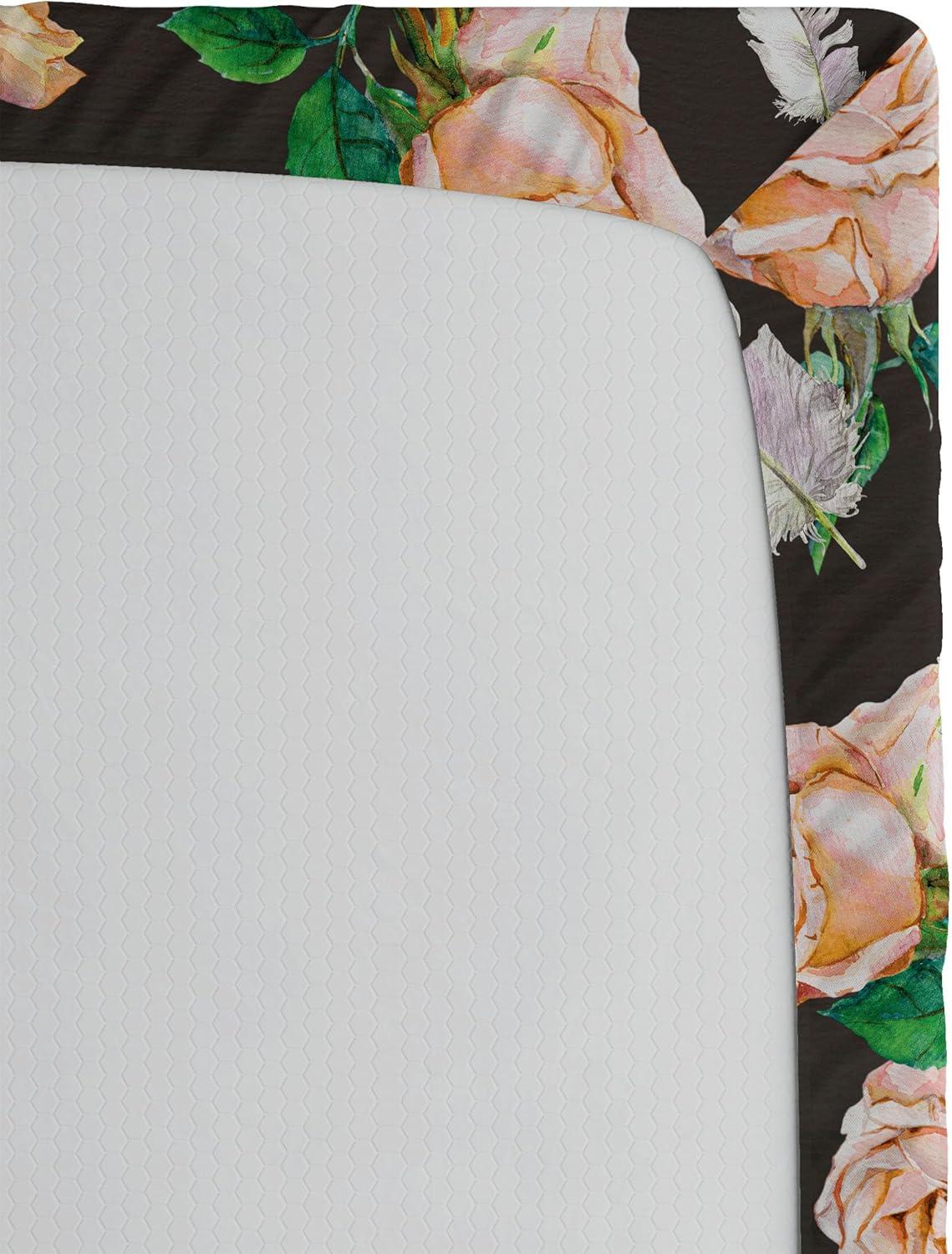 imageAmbesonne Floral Fitted Sheet Romantic Concept Art Featuring Rose Flowers Hearts Leaves Valentine Decorative Soft Fabric Bedding AllRound Elastic Pocket Queen Size Pastel Pink and Fern GreenJade Green Pale Salmon
